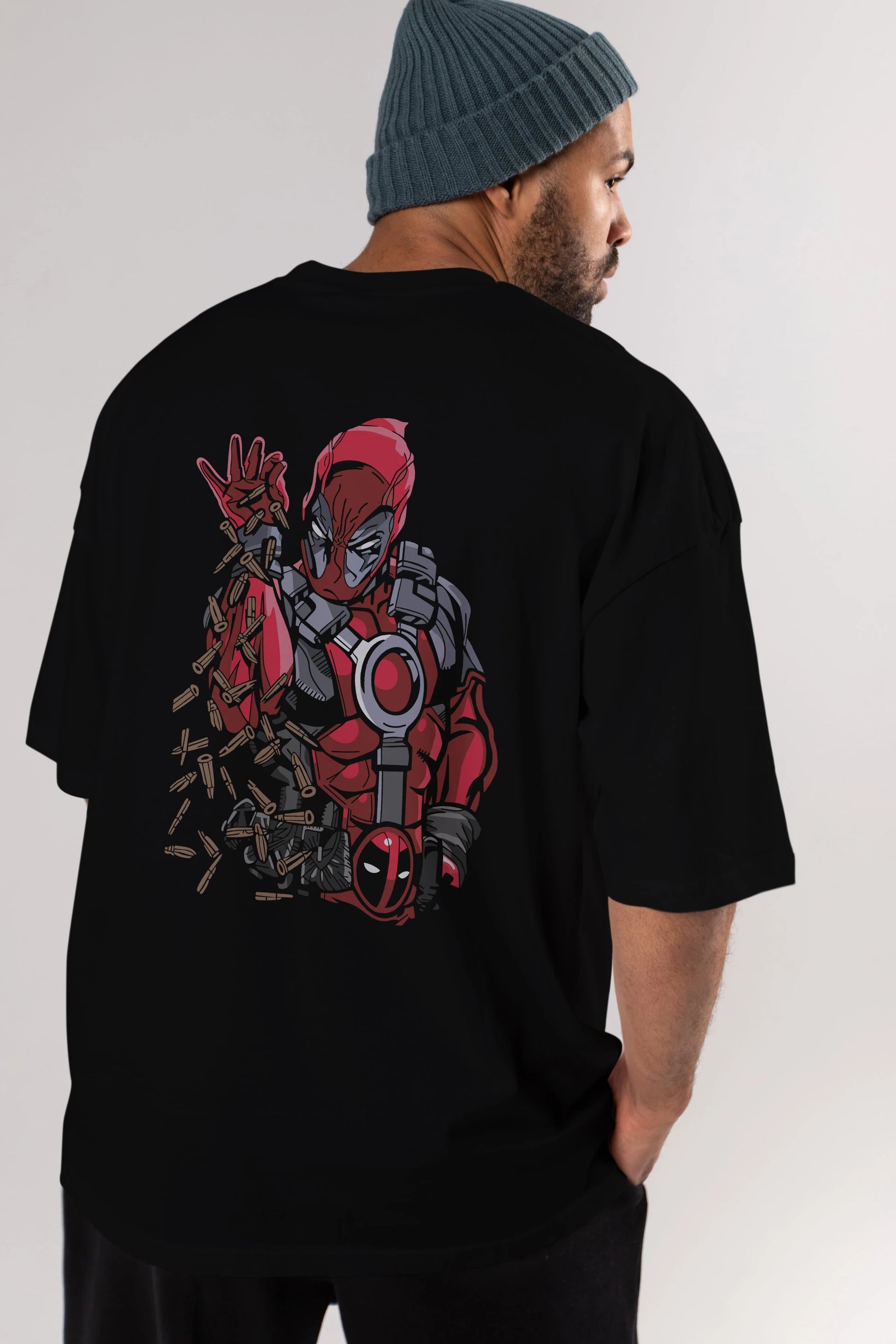 Deadpool (2) Arka Baskılı Oversize t-shirt Erkek Kadın Unisex %100 Pamuk Bisiklet Yaka tişort