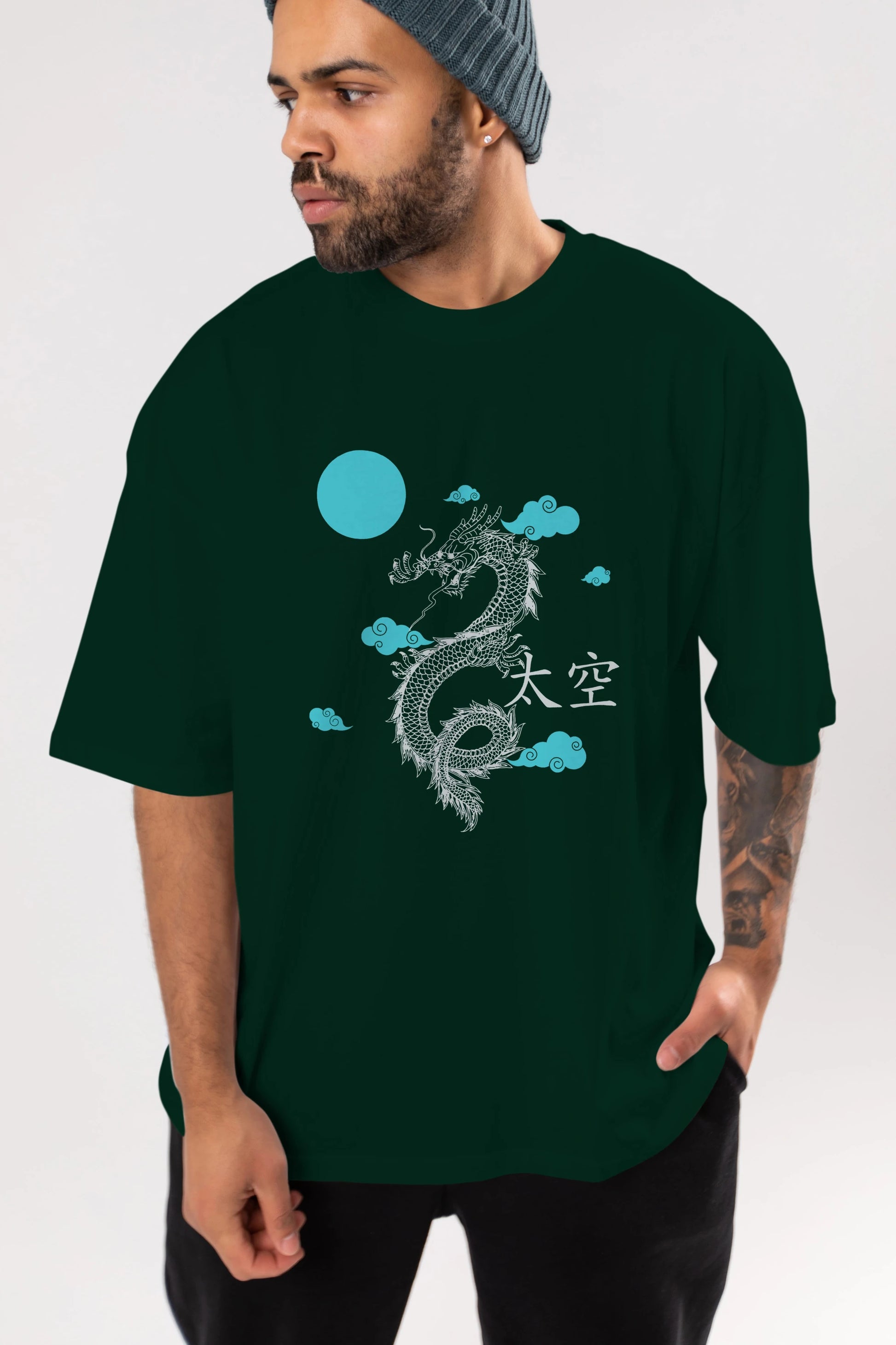 Chinese Dragon Ön Baskılı Oversize t-shirt Erkek Kadın Unisex