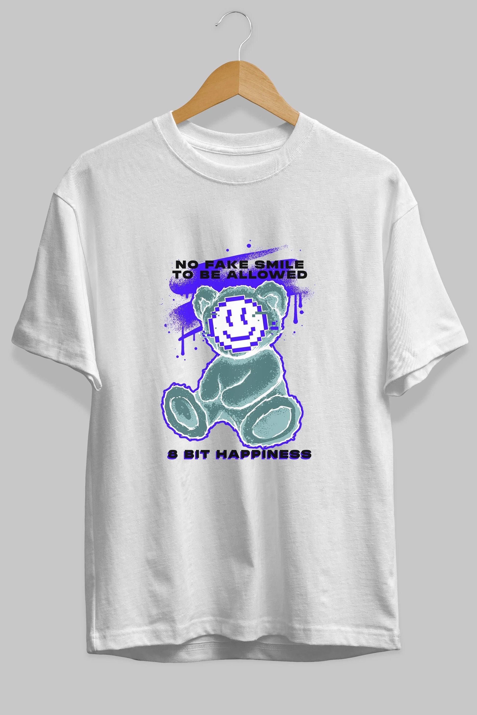 No Fake Smile Bear Ön Baskılı Oversize t-shirt Erkek Kadın Unisex