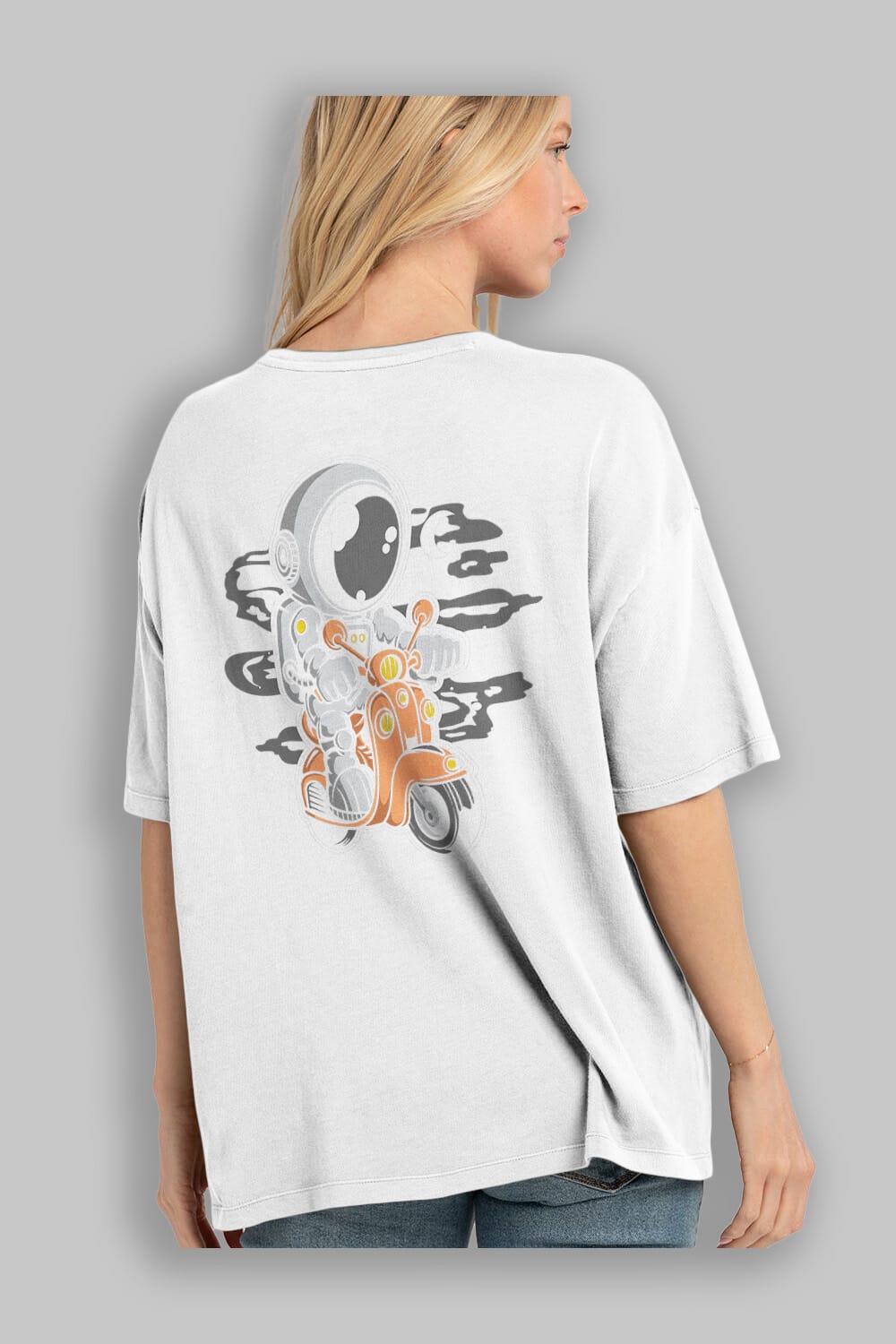Astronaut Scooter Arka Baskılı Oversize t-shirt Erkek Kadın Unisex