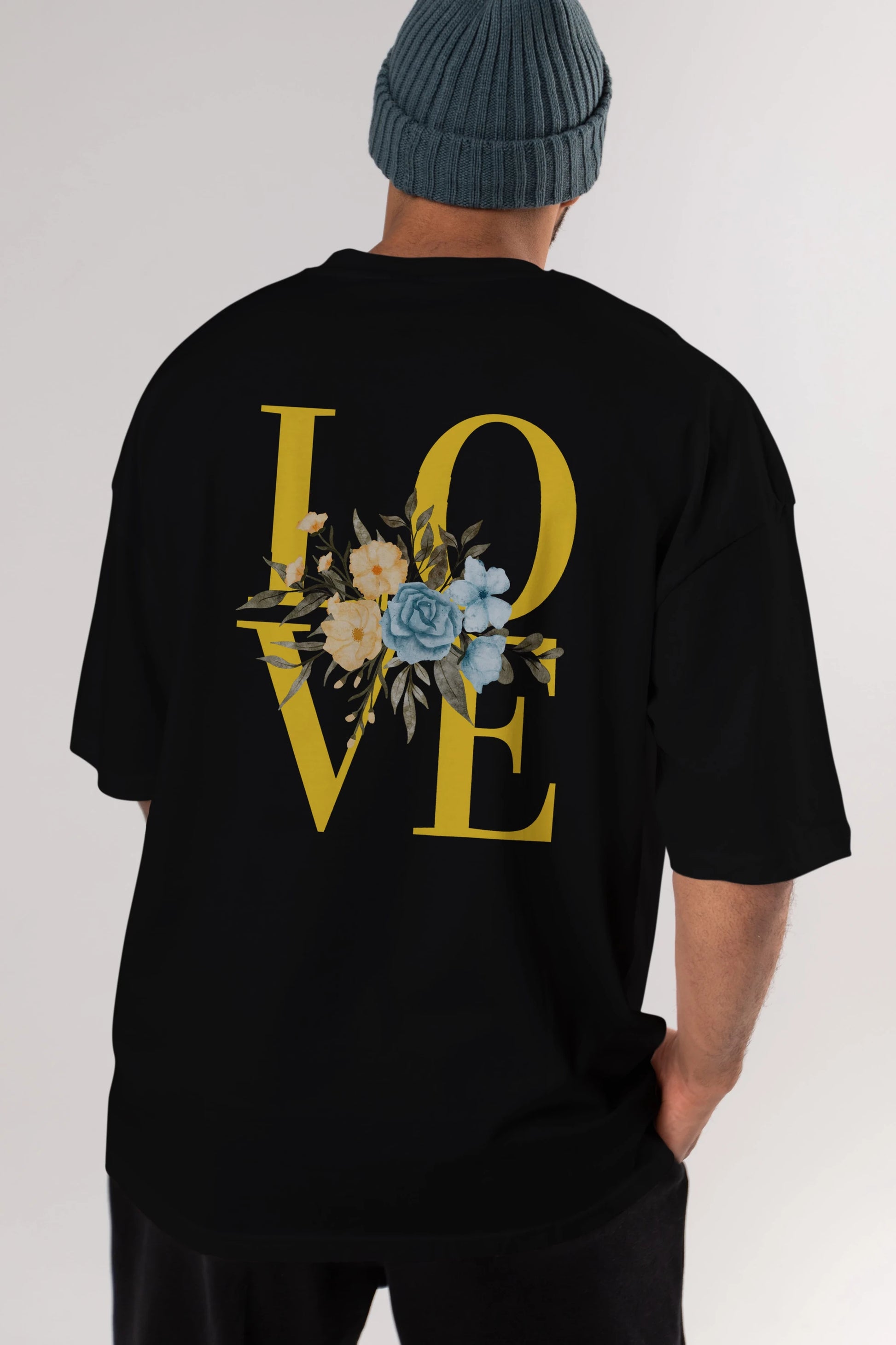 Love Flower Arka Baskılı Oversize t-shirt Erkek Kadın Unisex