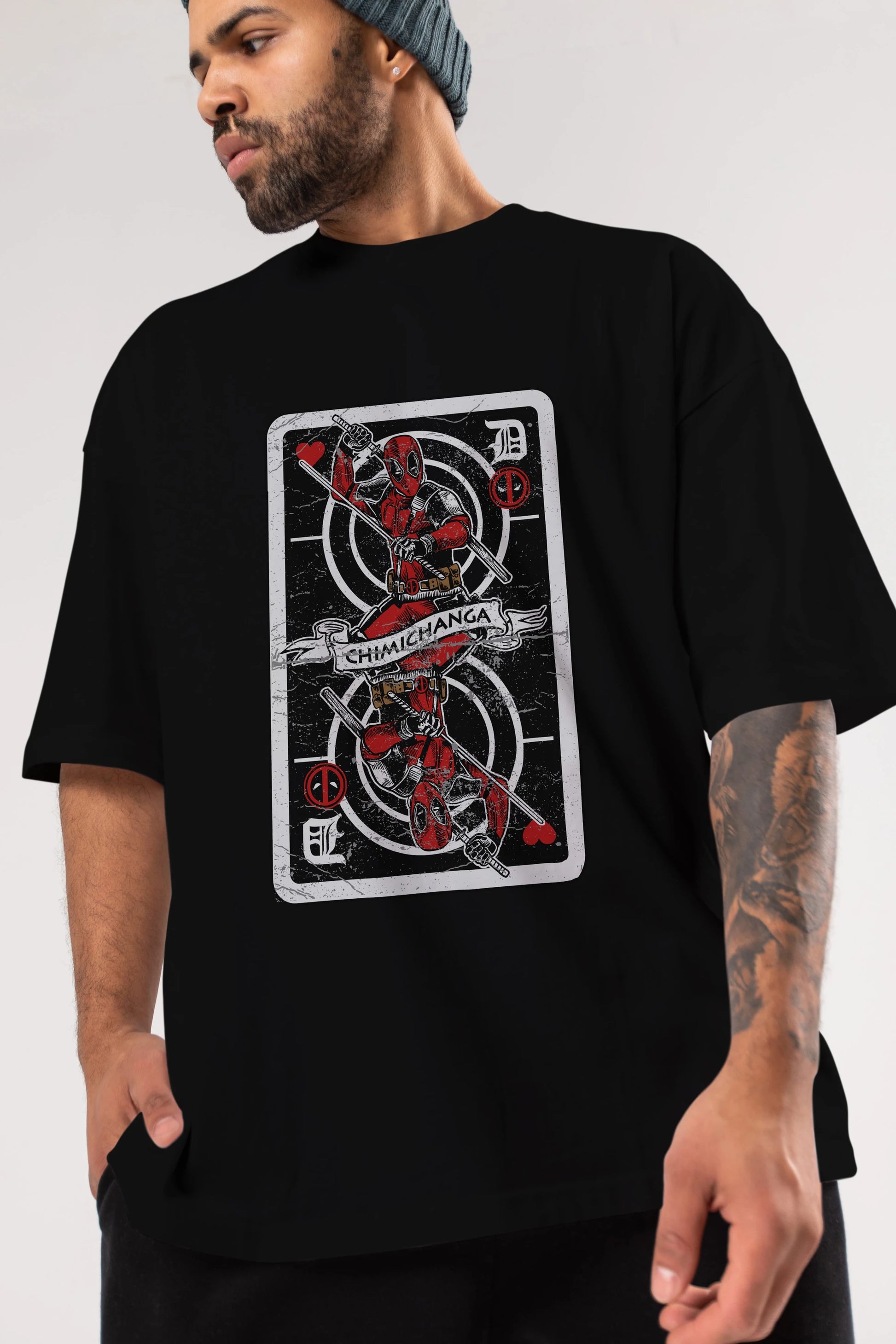 Deadpool Card Ön Baskılı Oversize t-shirt Erkek Kadın Unisex %100 Pamuk tişort