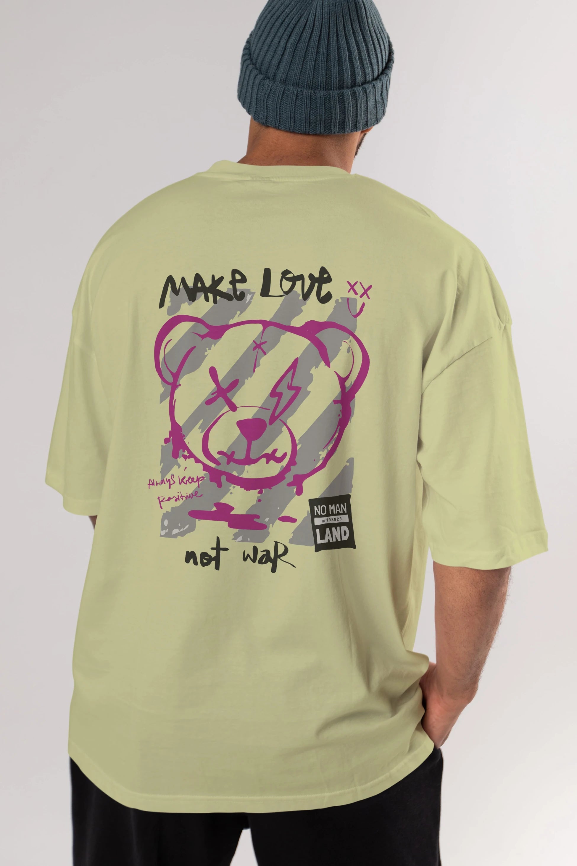 Make Love Bear Arka Baskılı Oversize t-shirt Erkek Kadın Unisex