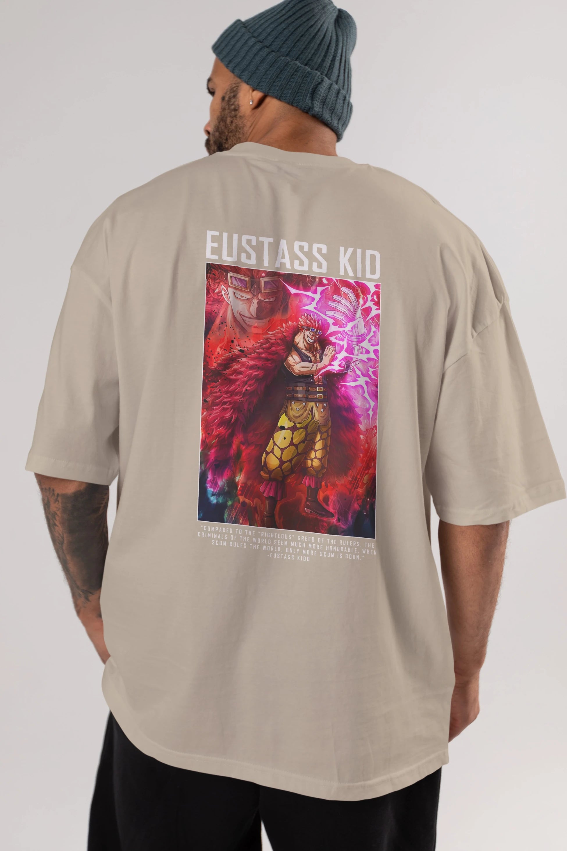 Eustass Kid Anime Arka Baskılı Oversize t-shirt Erkek Kadın Unisex %100 pamuk tişort