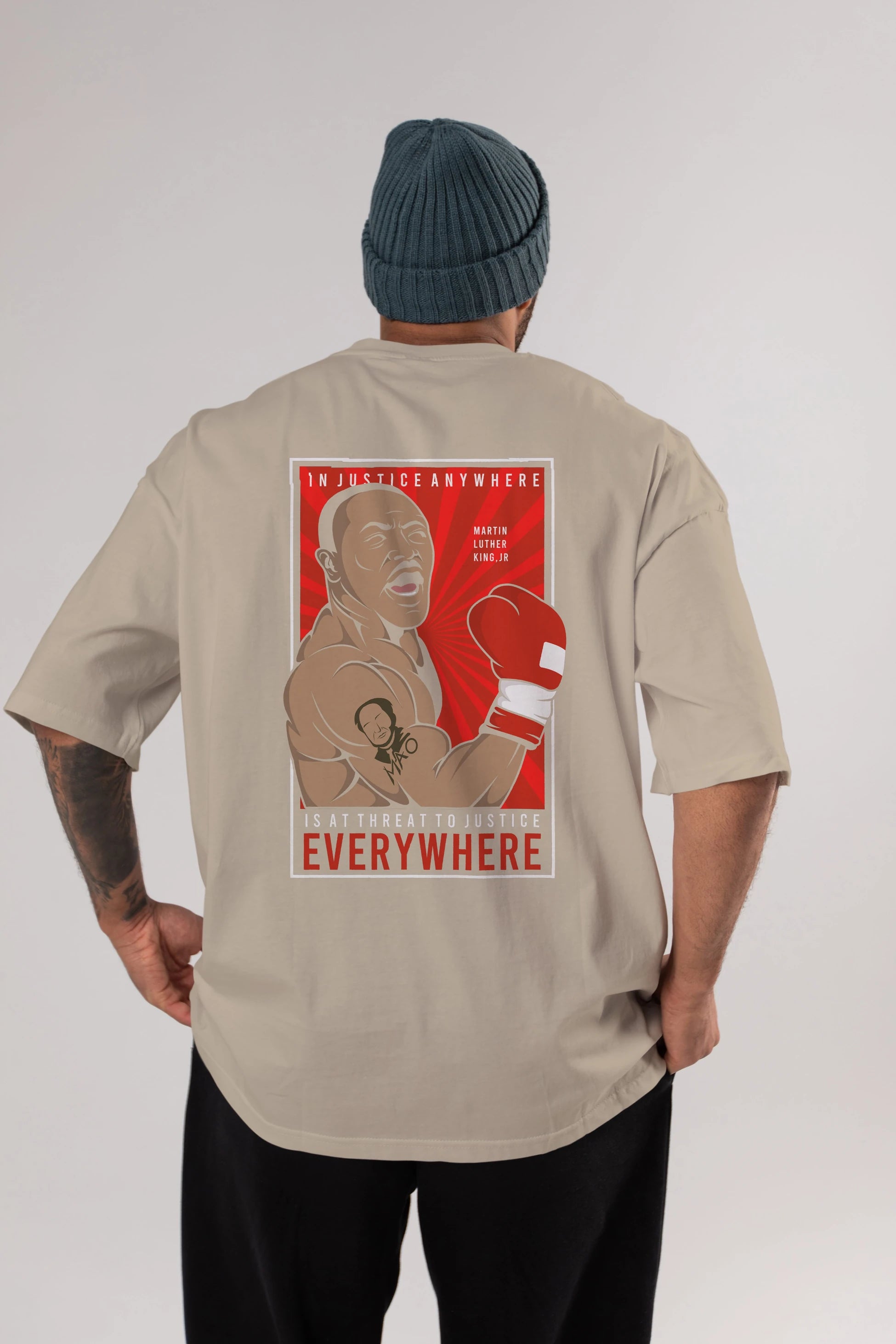 Luther King Boxer Arka Baskılı Oversize t-shirt Erkek Kadın Unisex %100 Pamuk tişort