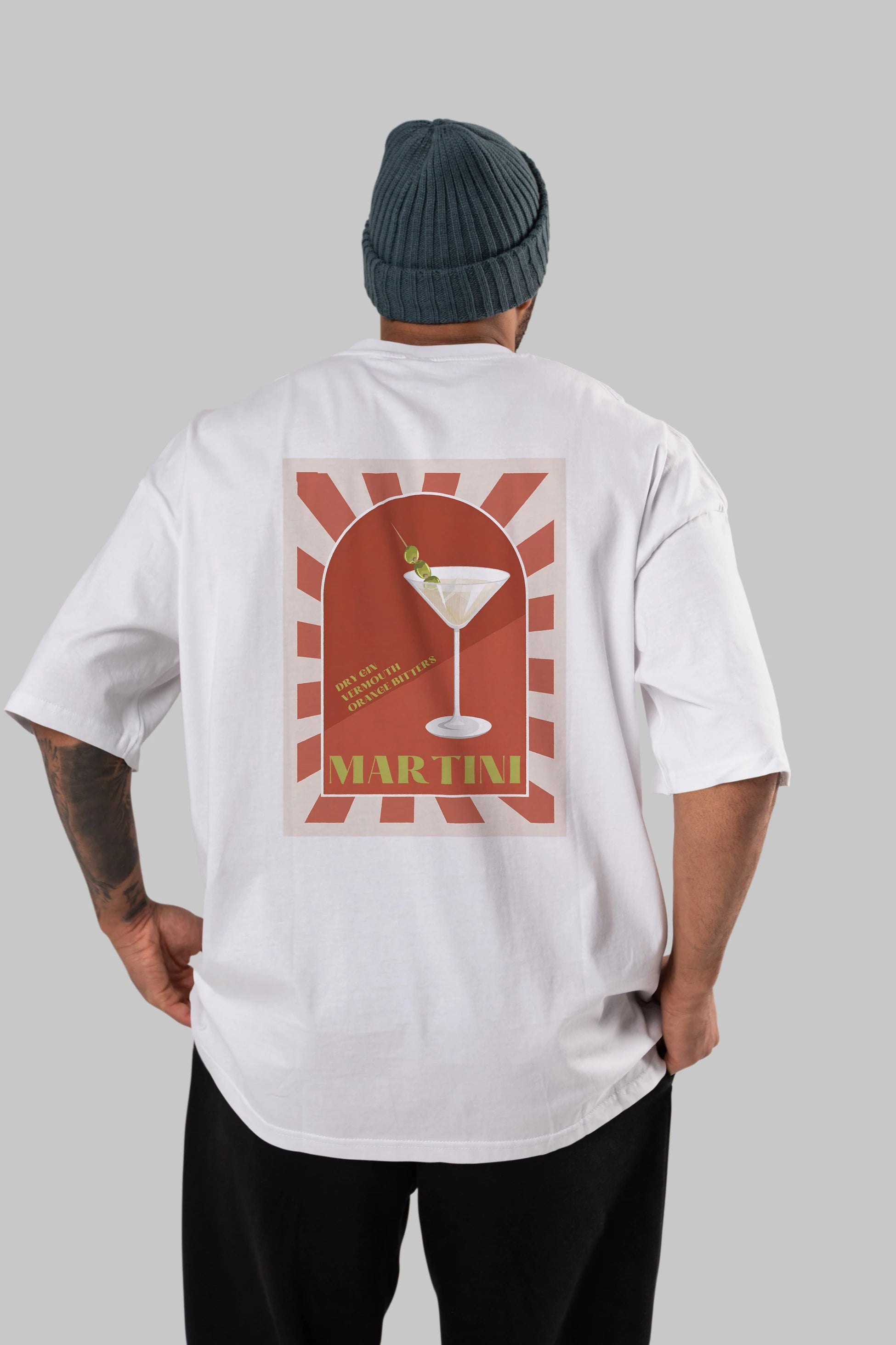 Martini 2 Arka Baskılı Oversize t-shirt Erkek Kadın Unisex %100 Pamuk Bisiklet Yaka tişort