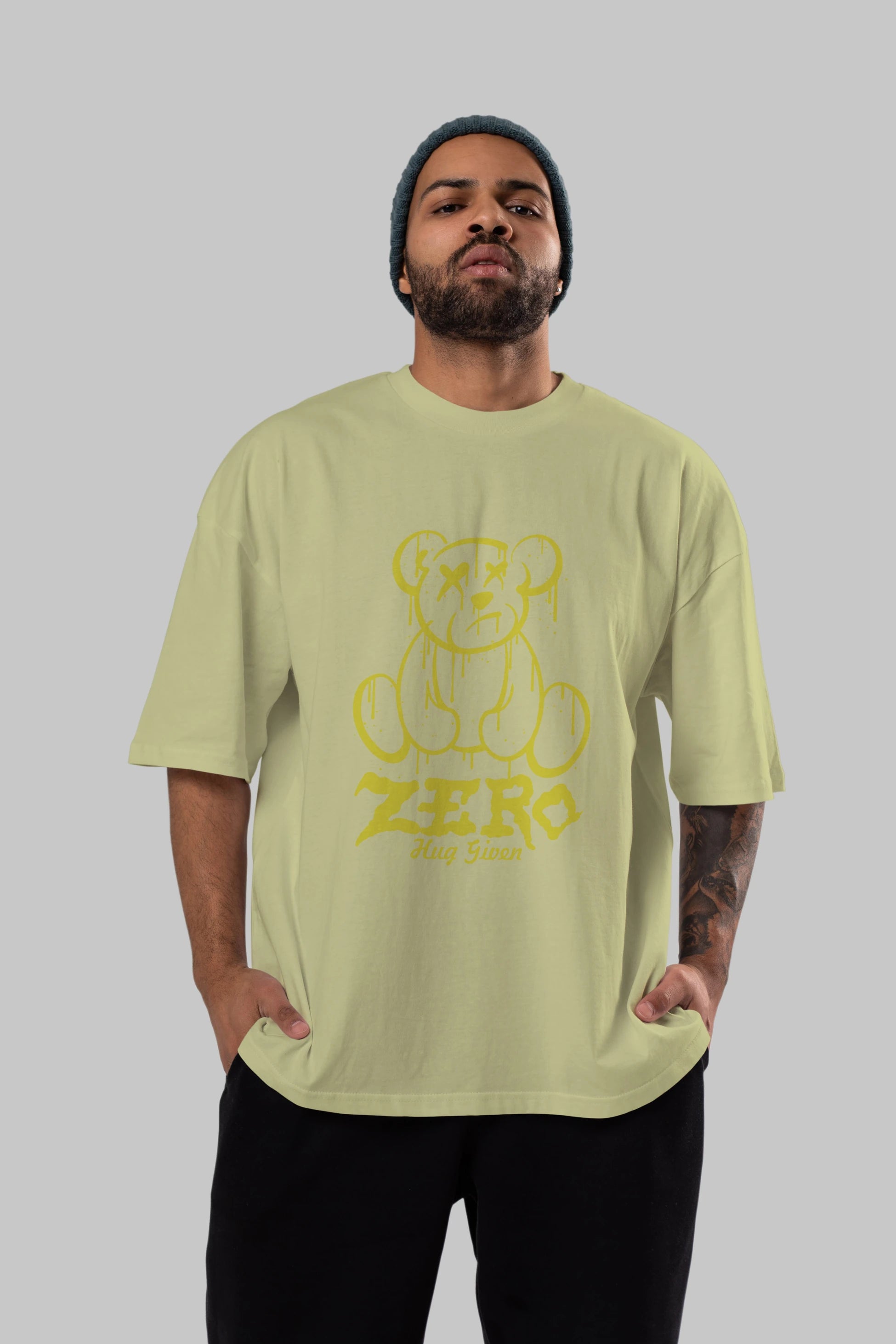 Zero Hug Given Bear Ön Baskılı Oversize t-shirt Erkek Kadın Unisex