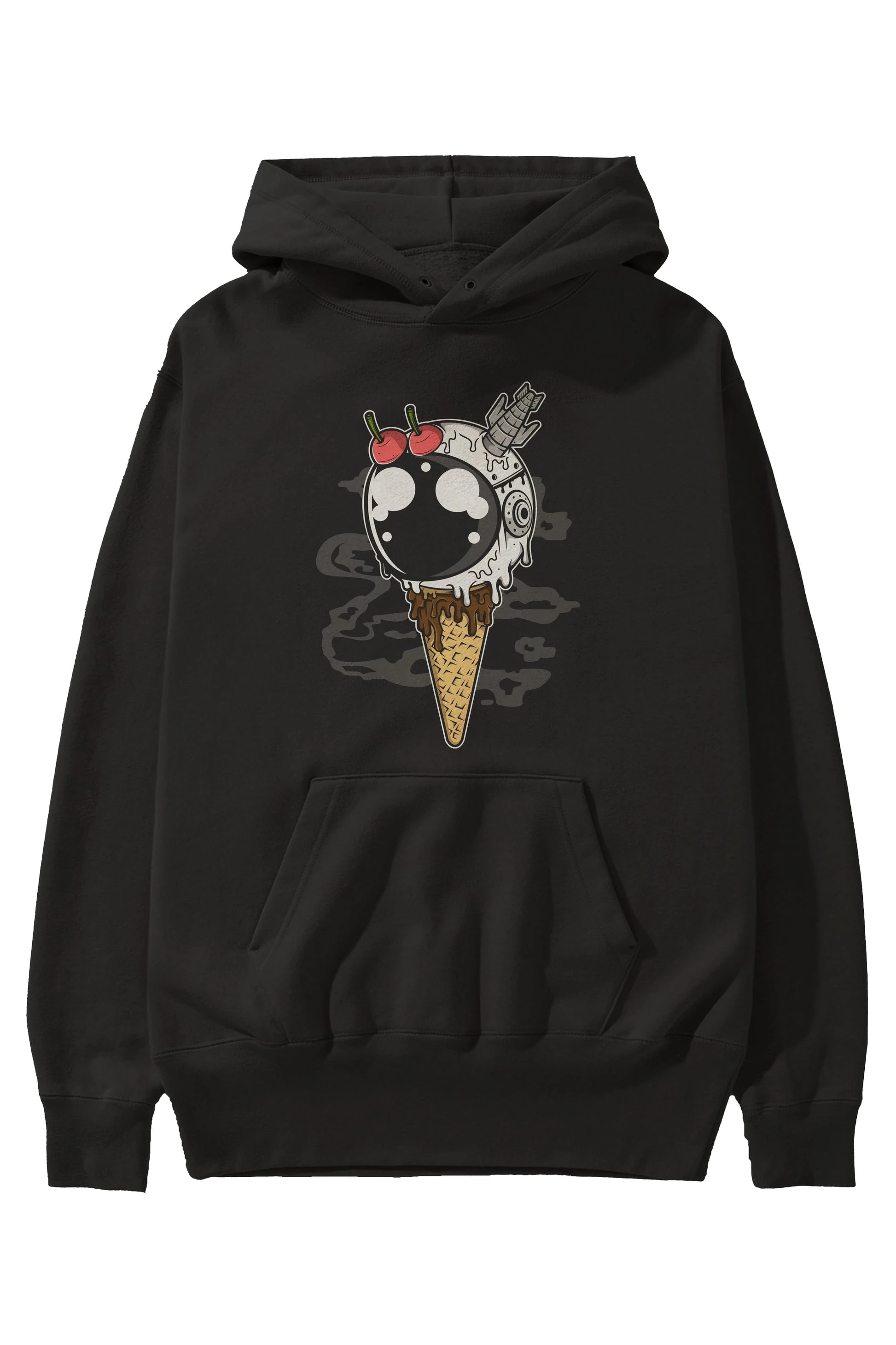 Astronaut Ice Cream Ön Baskılı Hoodie Oversize Kapüşonlu Sweatshirt Erkek Kadın Unisex