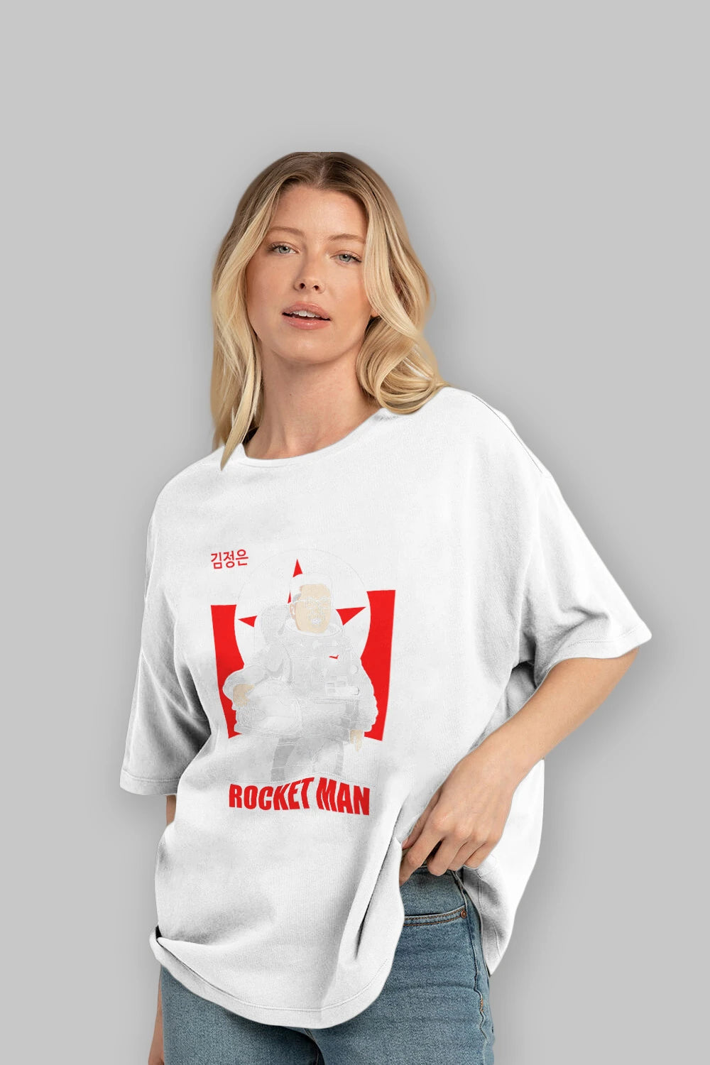 Astronot Kim Ön Baskılı Oversize t-shirt Erkek Kadın Unisex %100 Pamuk tişort