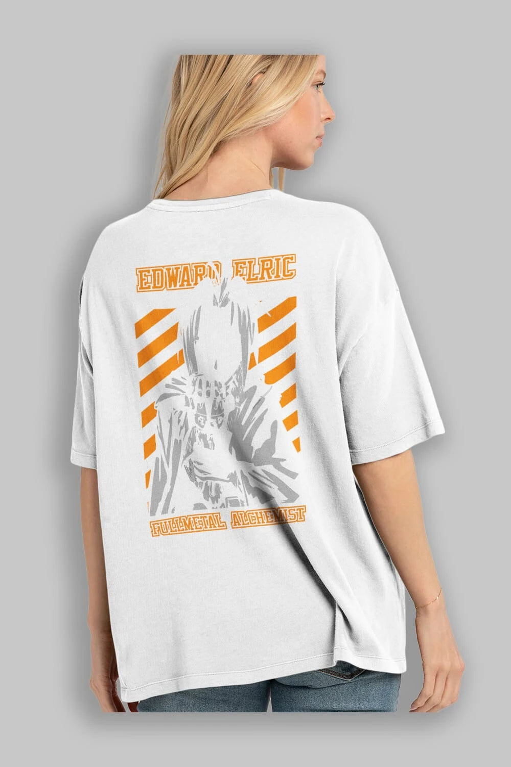 EDWARD ELRIC Anime Arka Baskılı Oversize t-shirt Erkek Kadın Unisex