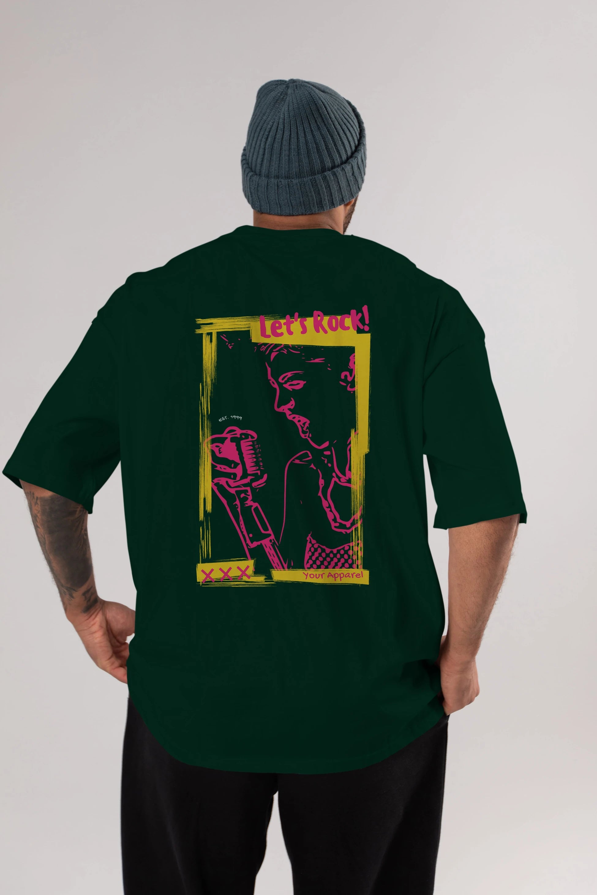 Let's Rock Yazılı Arka Baskılı Oversize t-shirt Erkek Kadın Unisex