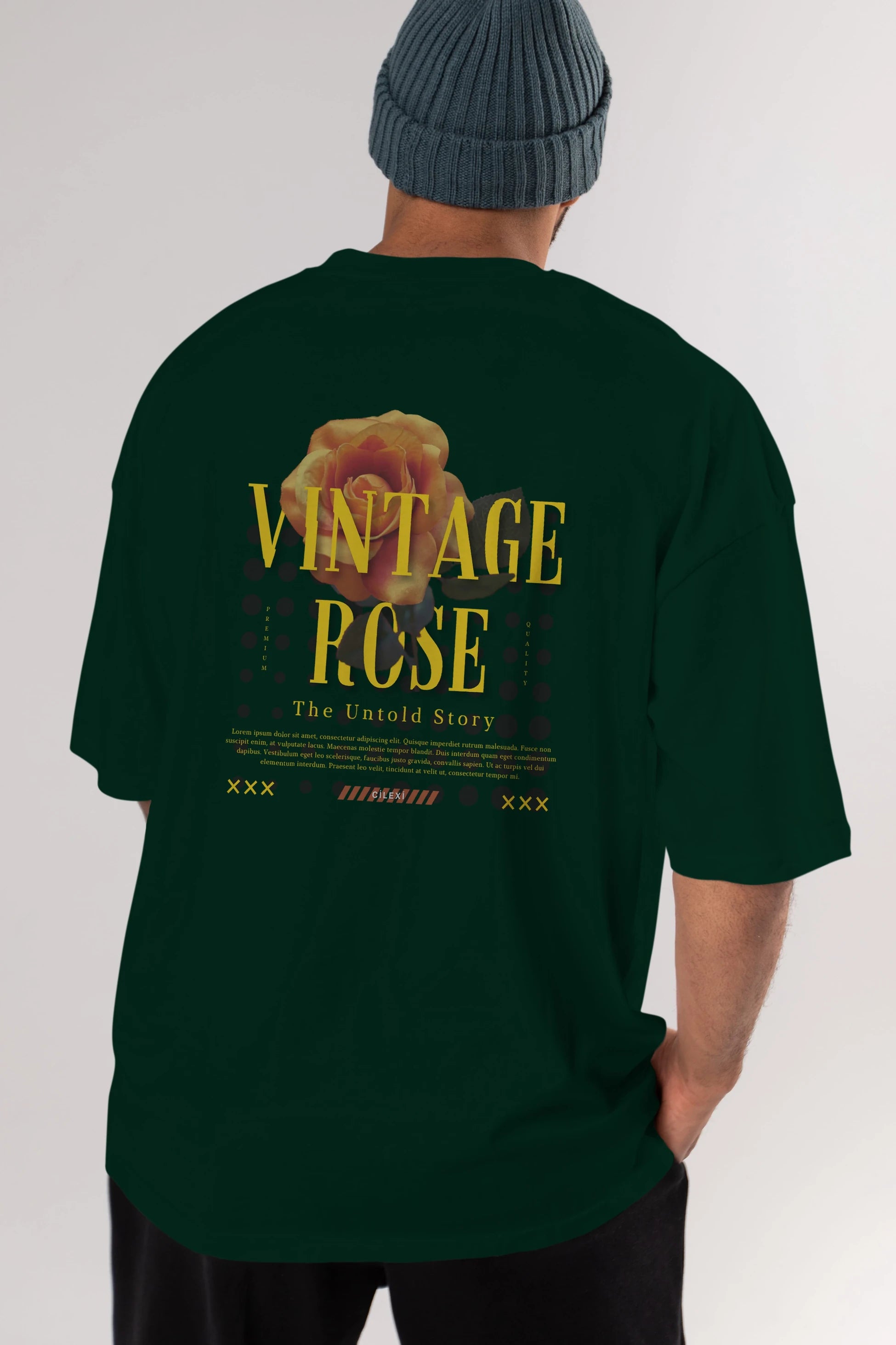 Vintage Rose Yazılı Arka Baskılı Oversize t-shirt Erkek Kadın Unisex