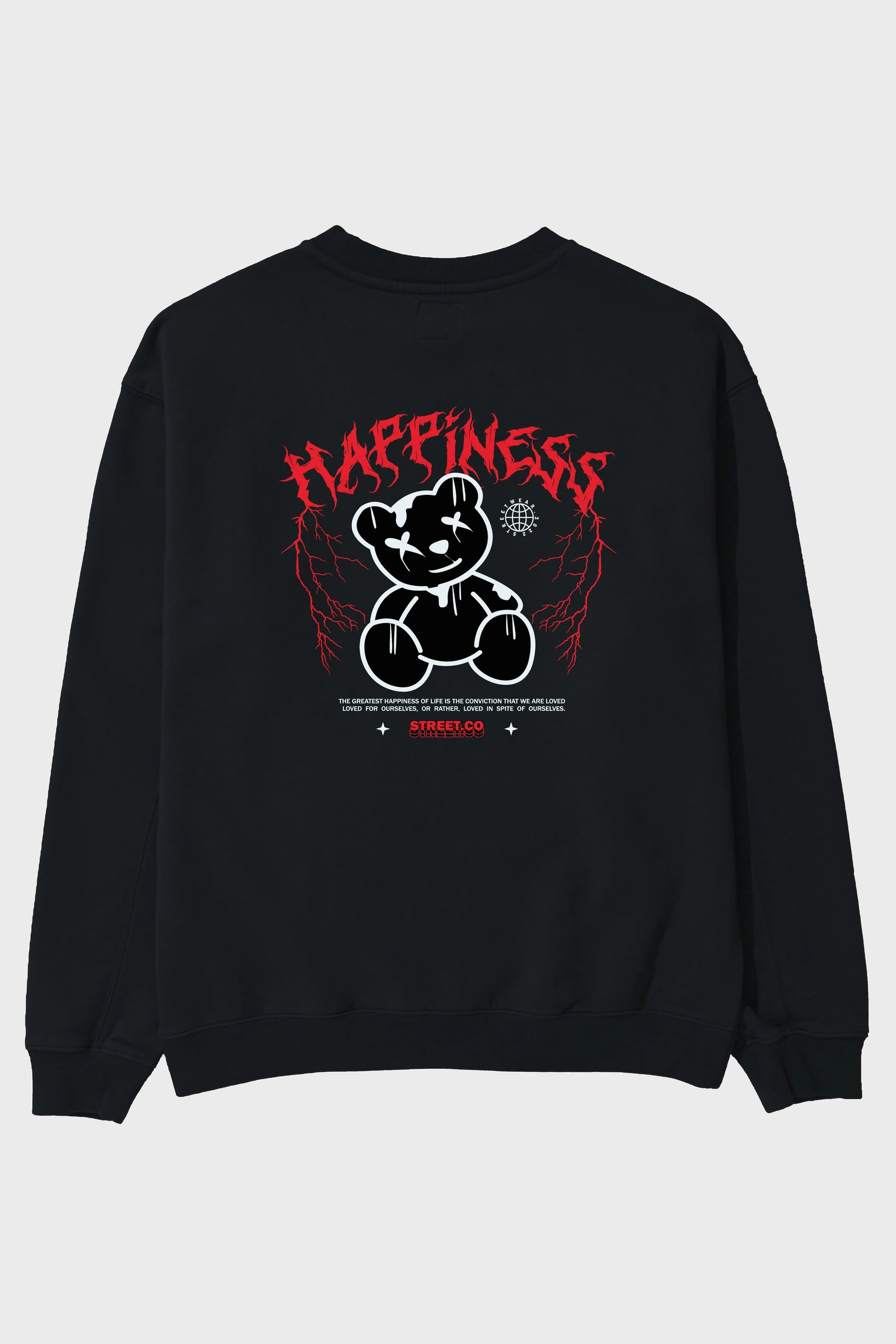 Happiness Bear Arka Baskılı Oversize Sweatshirt Erkek Kadın Unisex