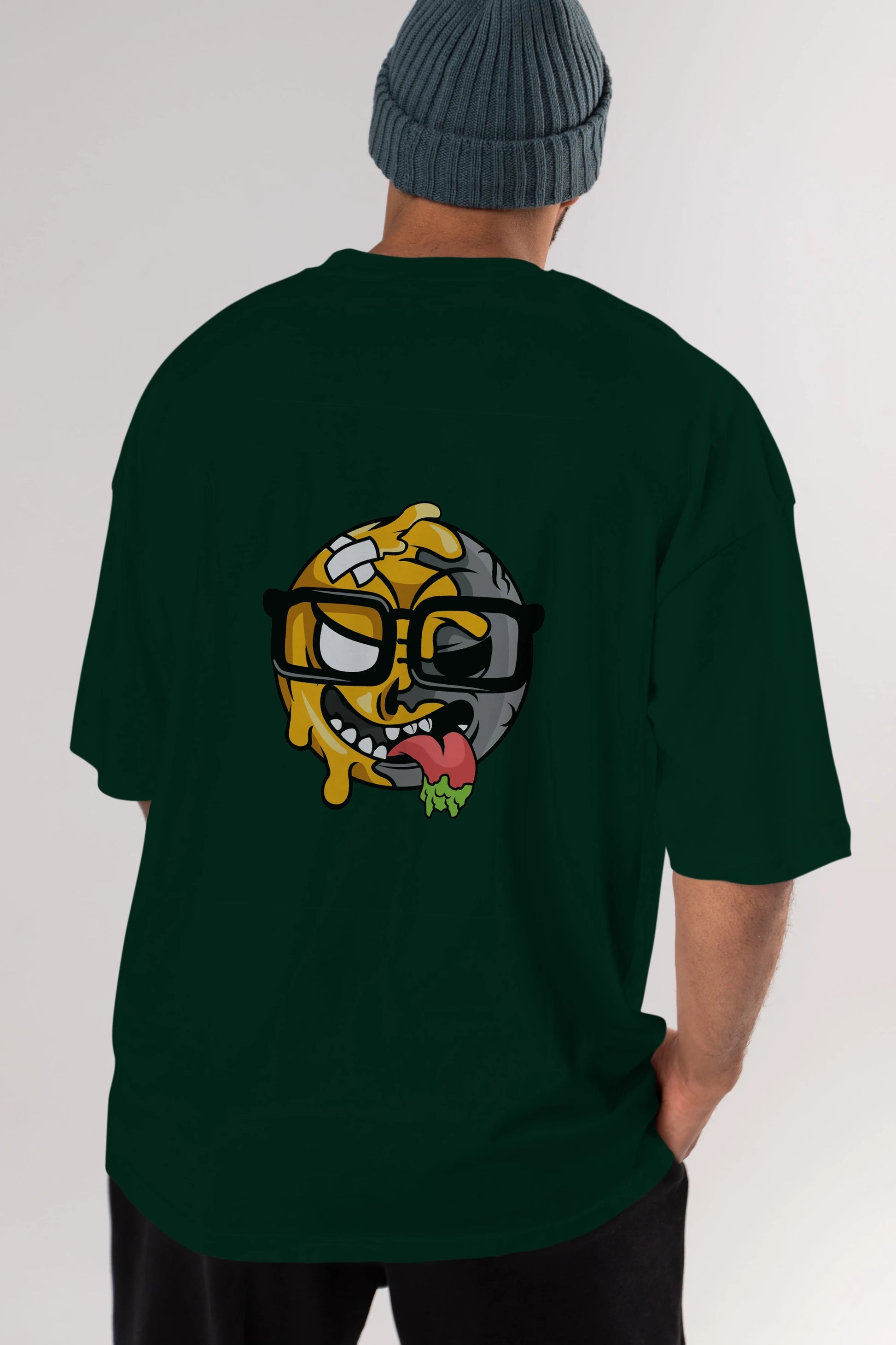 Smiley Nerd Arka Baskılı Oversize t-shirt Erkek Kadın Unisex %100 Pamuk tişort