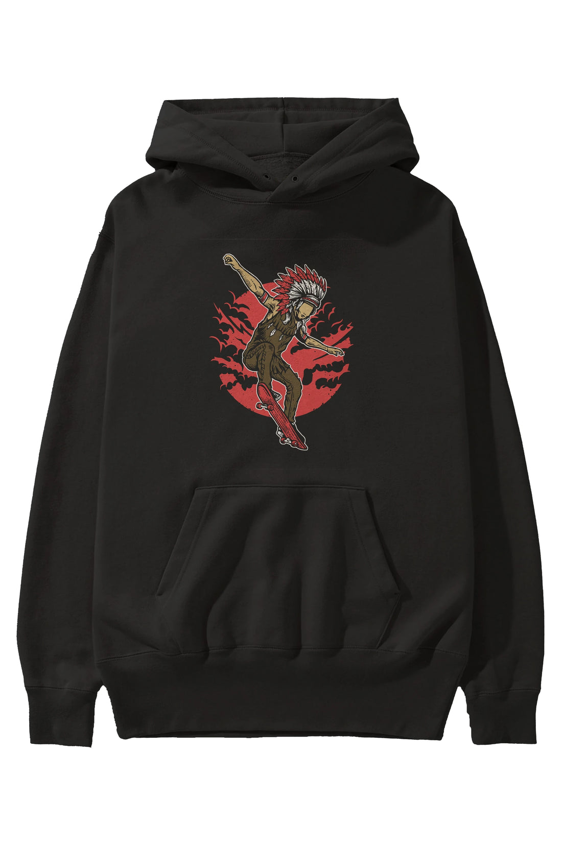 Indian Chief Skateboard Ön Baskılı Hoodie Oversize Kapüşonlu Sweatshirt Erkek Kadın Unisex