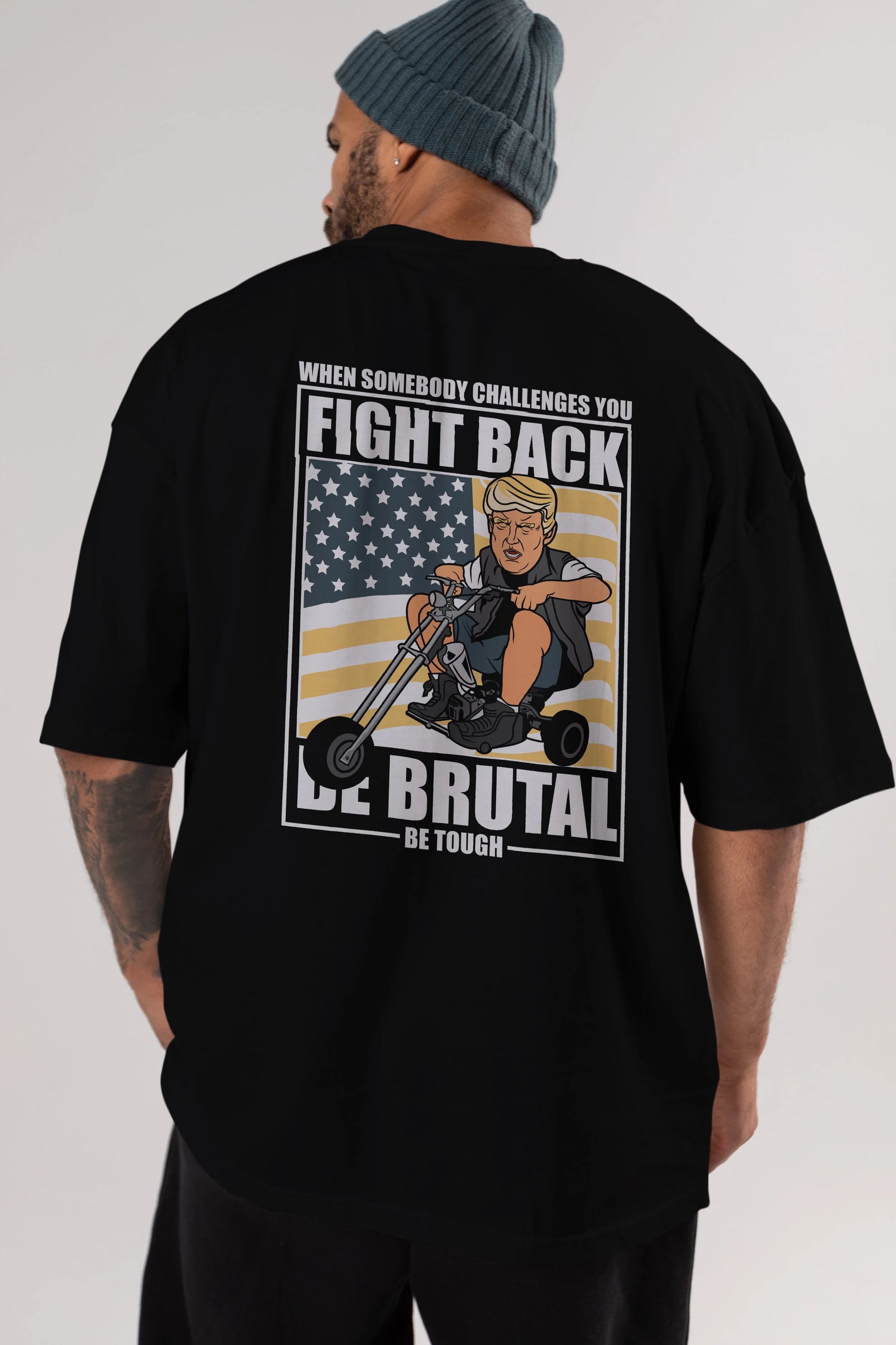 Trump Biker Arka Baskılı Oversize t-shirt Erkek Kadın Unisex %100 Pamuk tişort