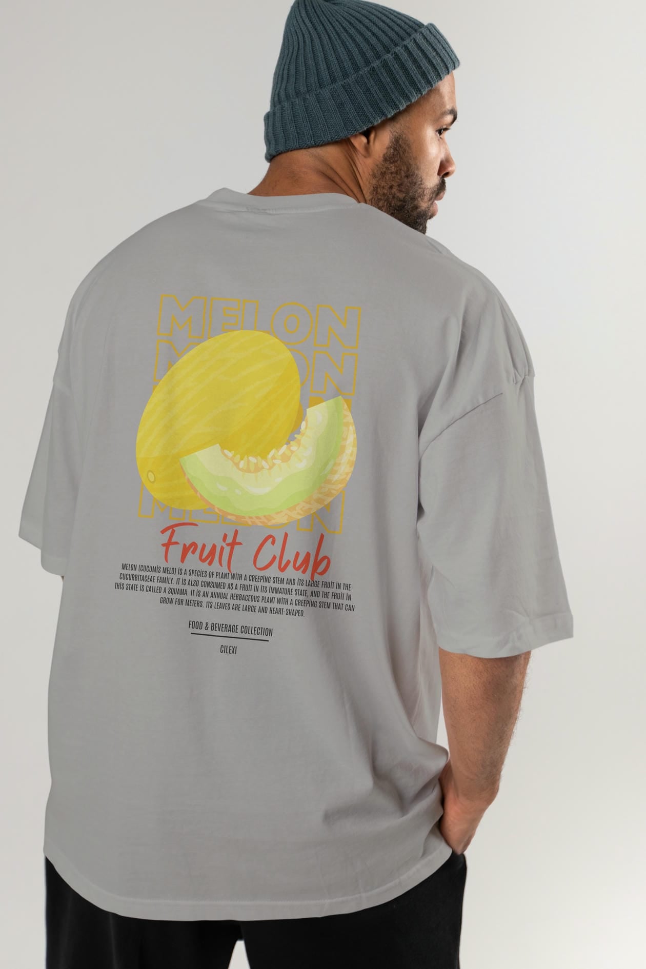 Melon Arka Baskılı Oversize t-shirt Erkek Kadın Pamuk Bisiklet Yaka tişort