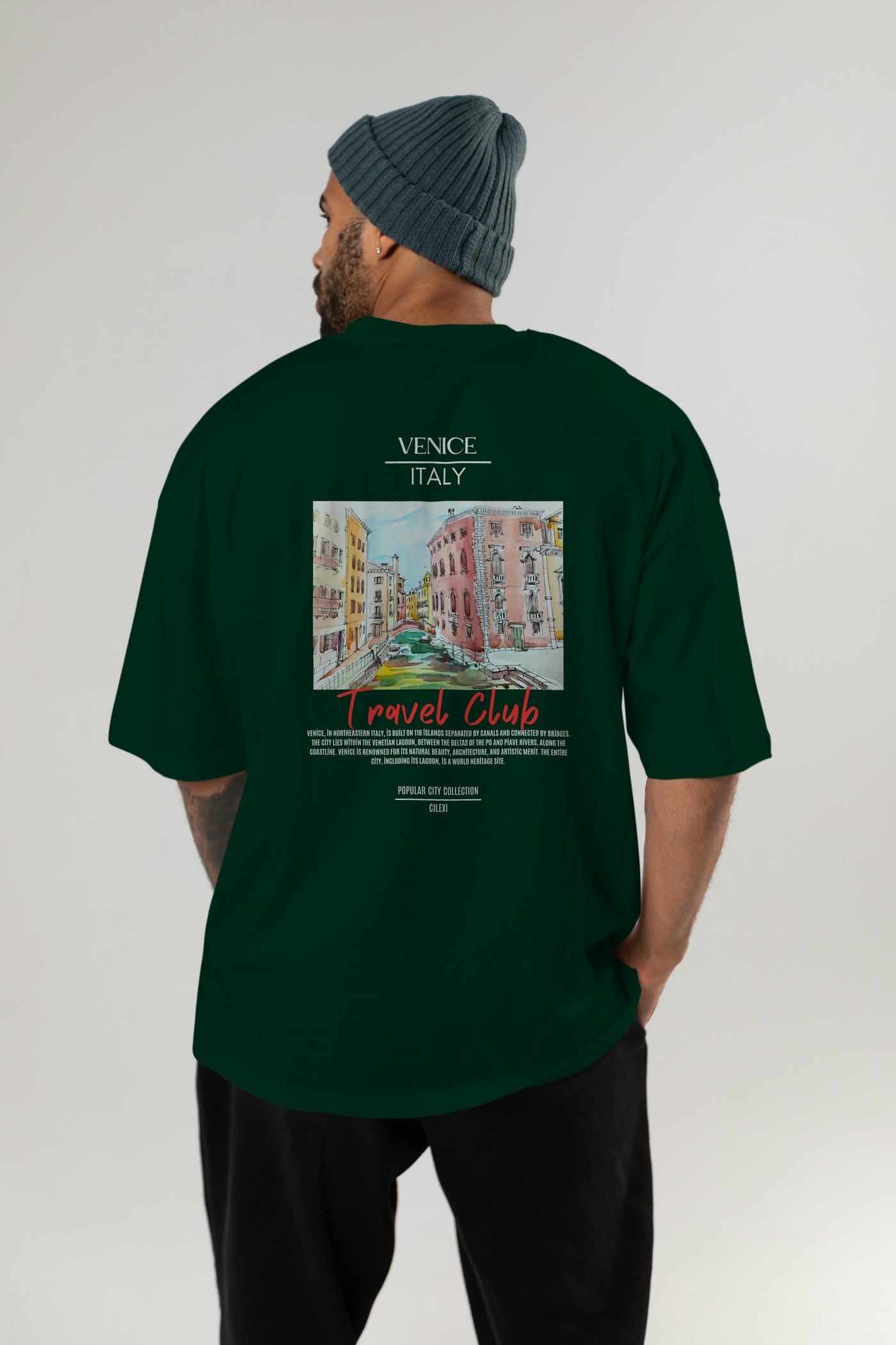 Venice İtaly Arka Baskılı Oversize t-shirt Erkek Kadın Pamuk Bisiklet Yaka tişort