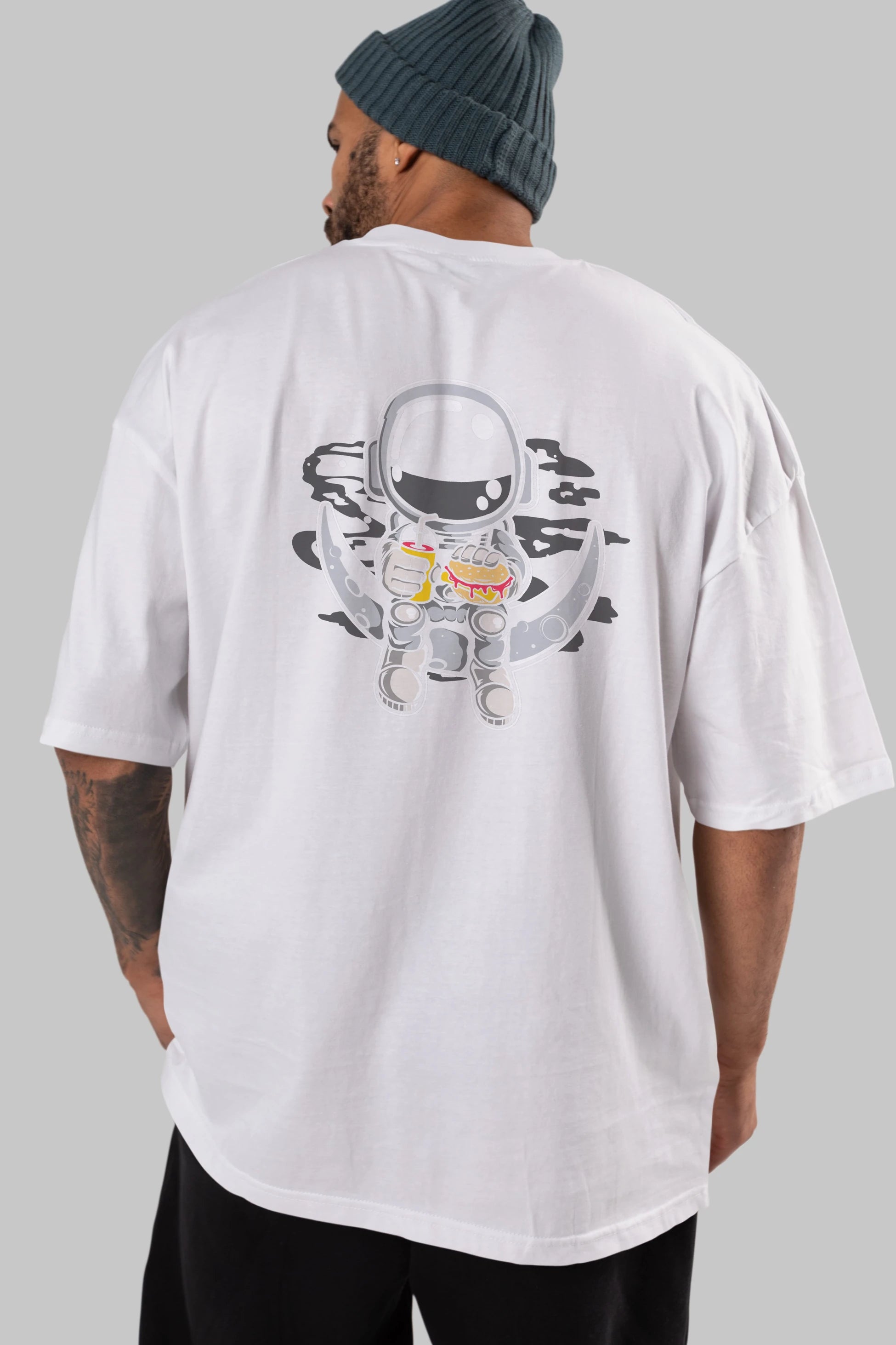 Astronaut Crescent Arka Baskılı Oversize t-shirt Erkek Kadın Unisex