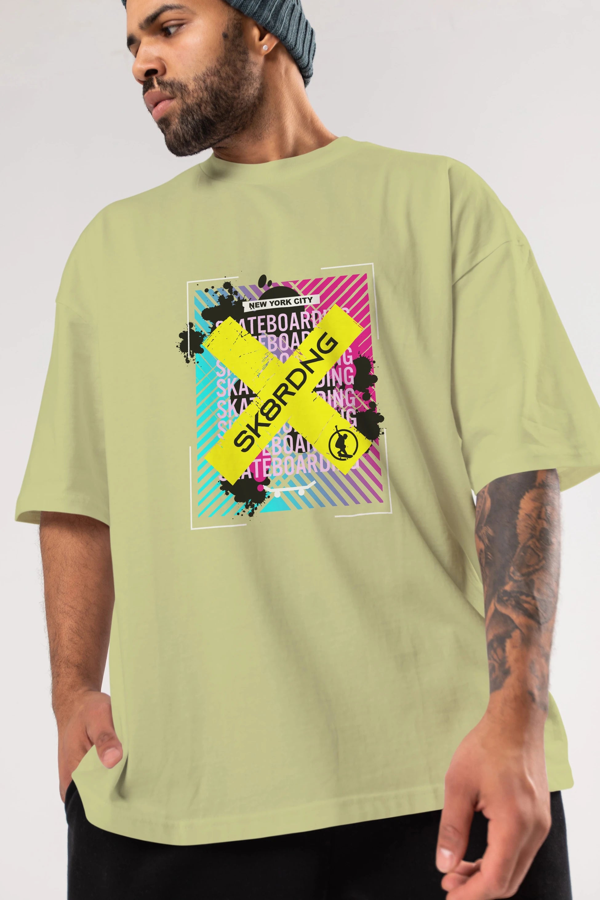Skatebording Ön Baskılı Oversize t-shirt Erkek Kadın Unisex