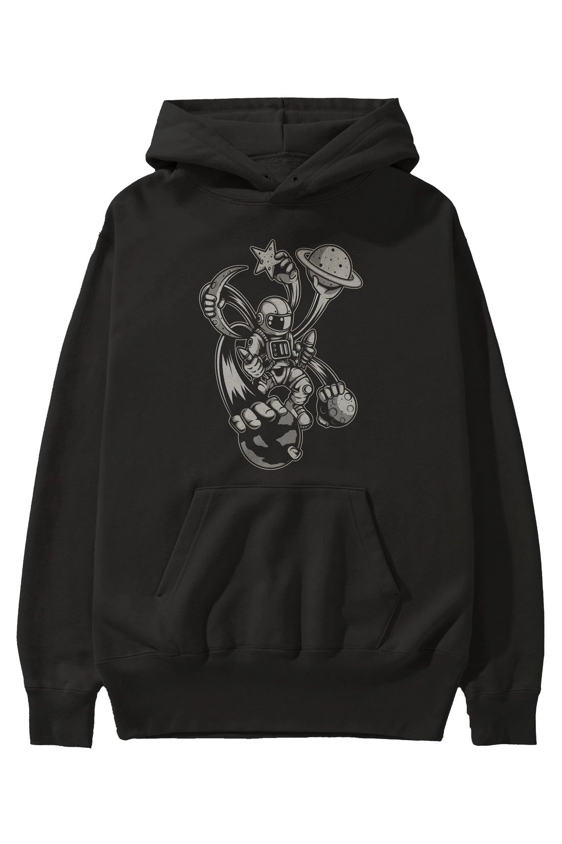 Astronaut Multiple Hands Ön Baskılı Hoodie Oversize Kapüşonlu Sweatshirt Erkek Kadın Unisex