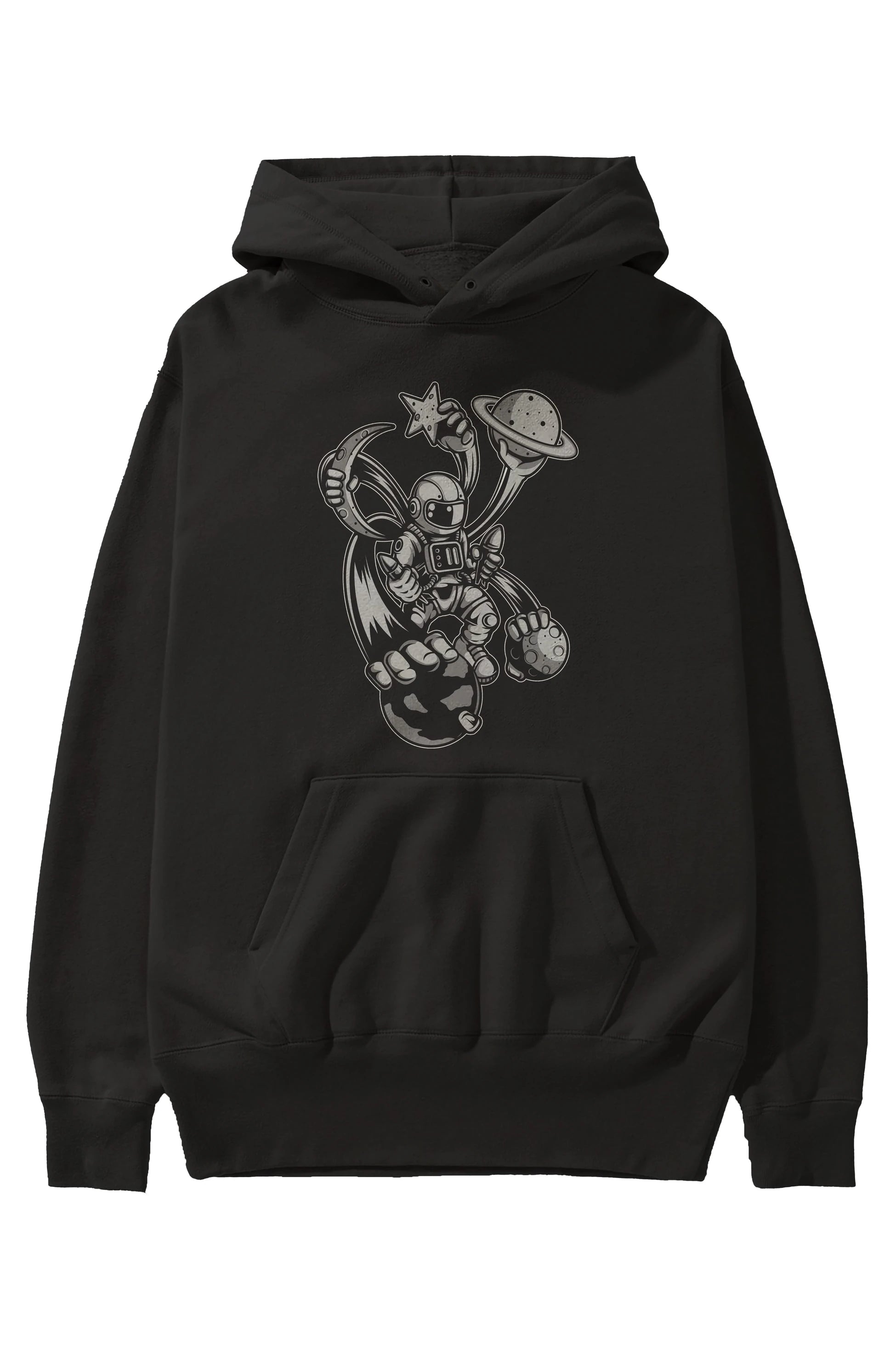 Astronaut Multiple Hands Ön Baskılı Hoodie Oversize Kapüşonlu Sweatshirt Erkek Kadın Unisex