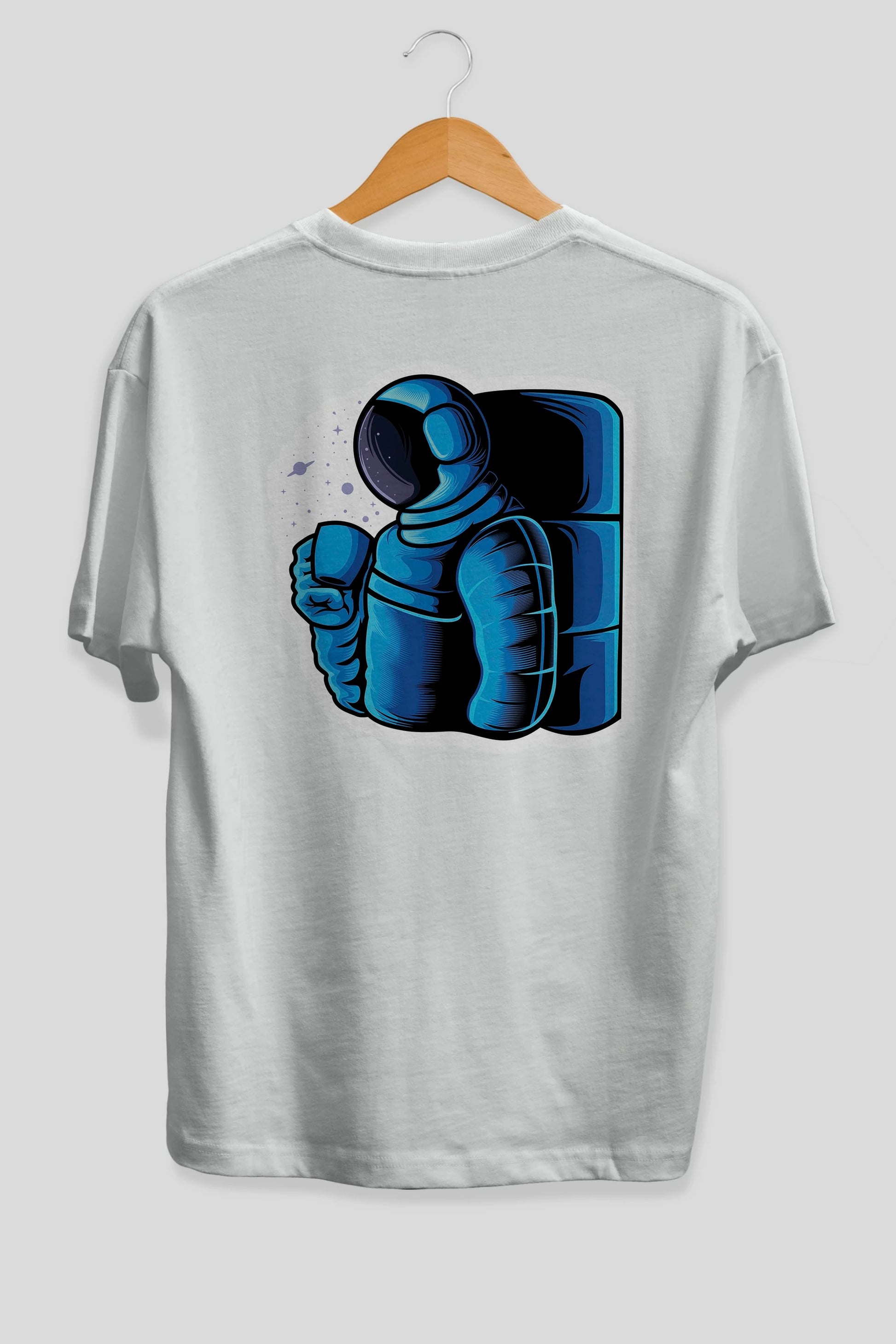 Drinking coffee in space sticker Arka Baskılı Oversize t-shirt Erkek Kadın Unisex