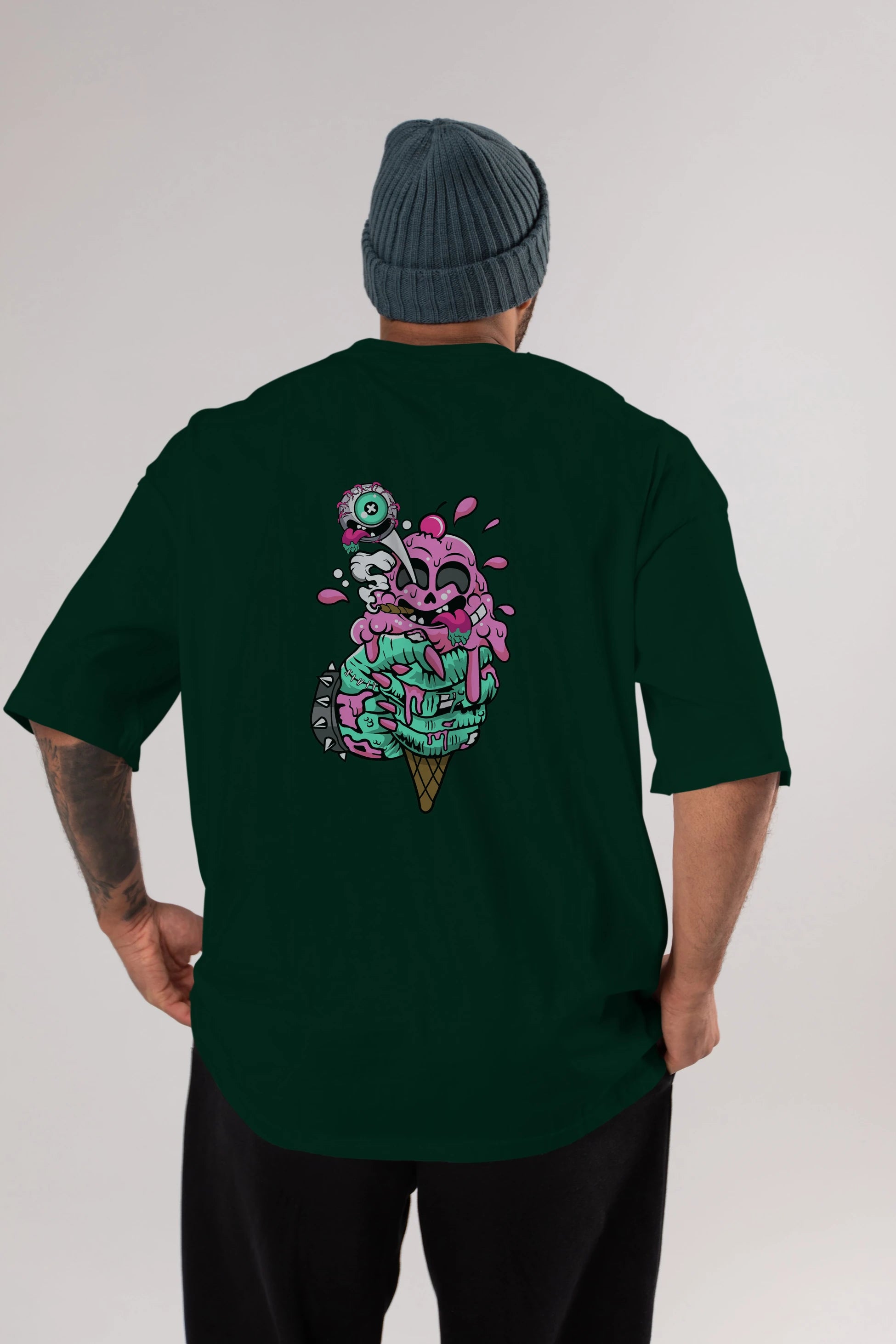 Ice Cream Zombie Arka Baskılı Oversize t-shirt Erkek Kadın Unisex %100 Pamuk tişort
