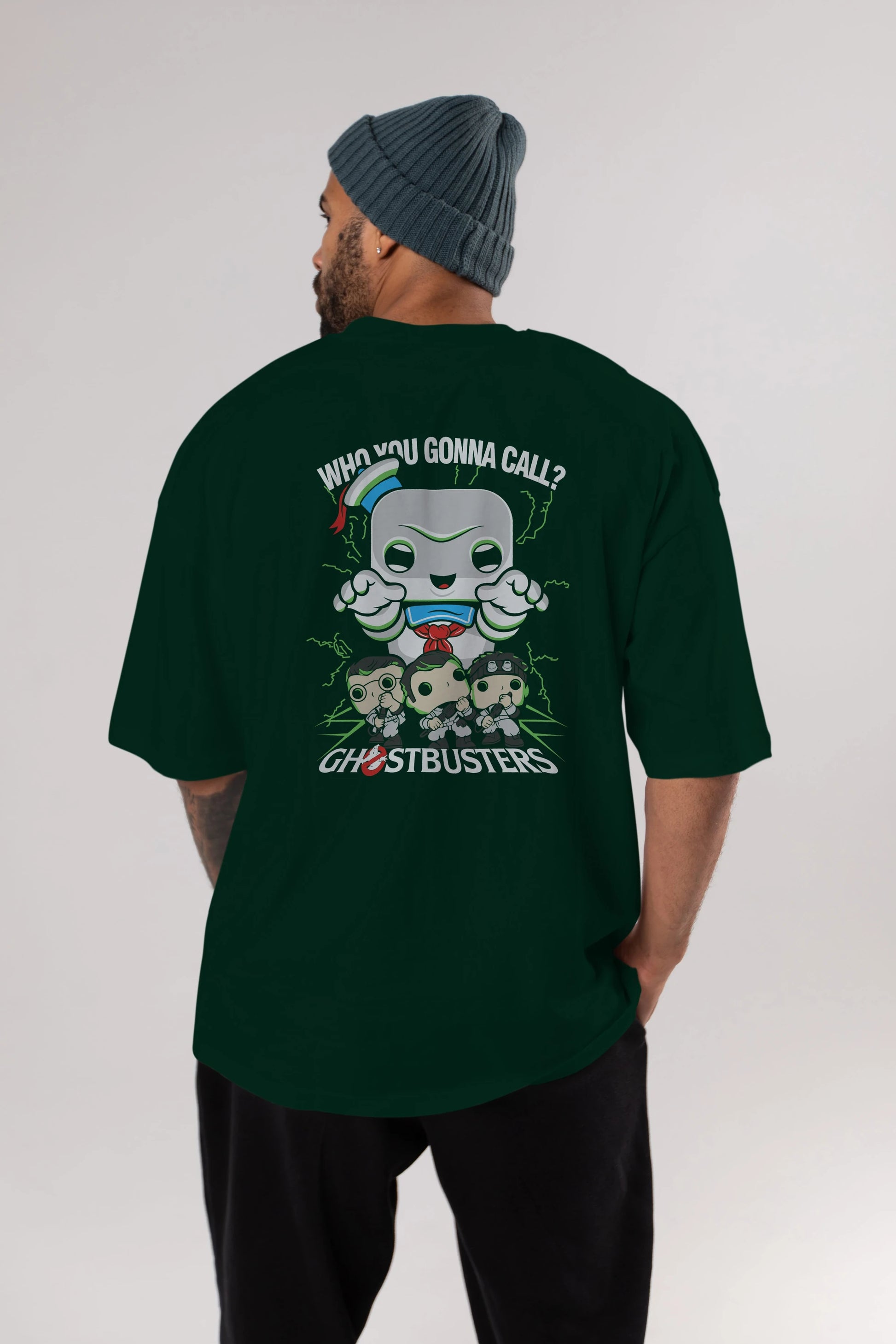 Ghostbusters Arka Baskılı Oversize t-shirt Erkek Kadın Unisex %100 Pamuk Bisiklet Yaka tişort