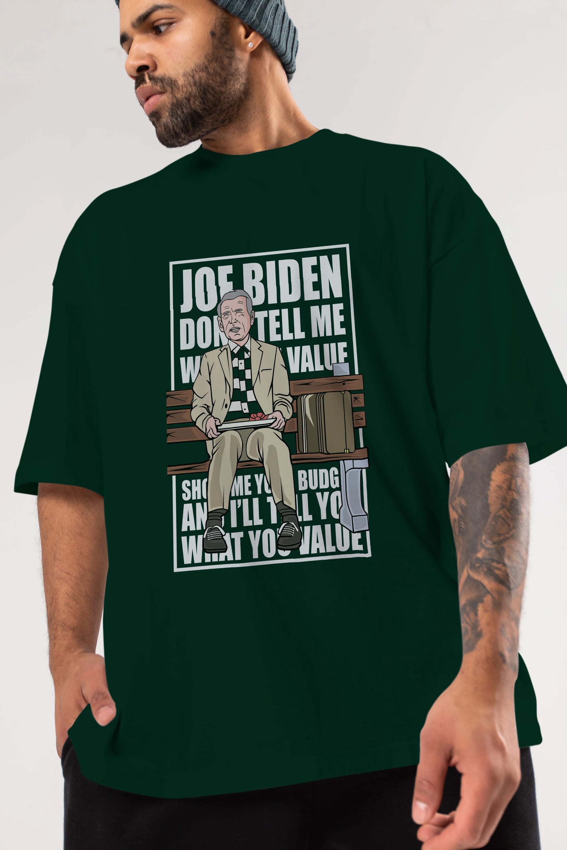 Joe Biden Forest Gump Ön Baskılı Oversize t-shirt Erkek Kadın Unisex %100 Pamuk tişort