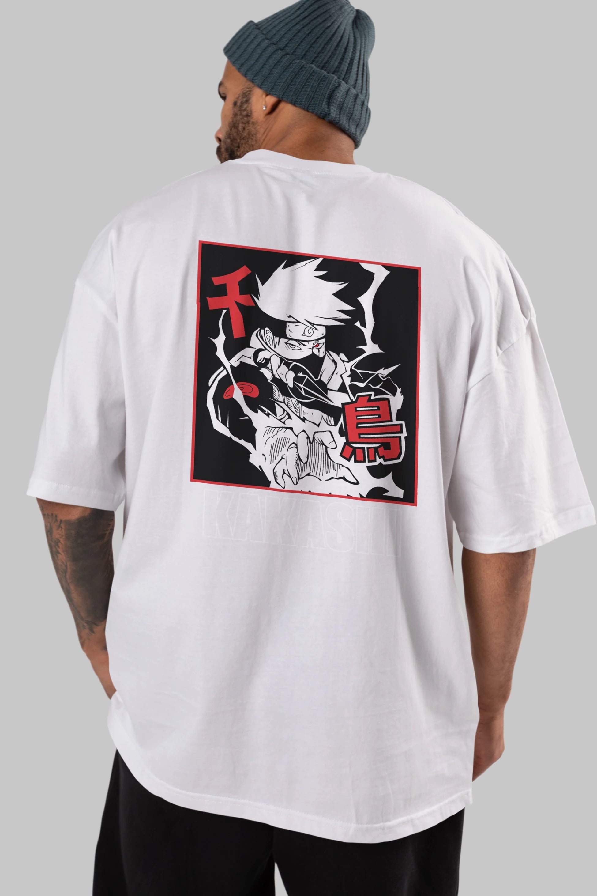KAKASHI HATAKE NARUTO Anime Arka Baskılı Oversize t-shirt Erkek Kadın Unisex