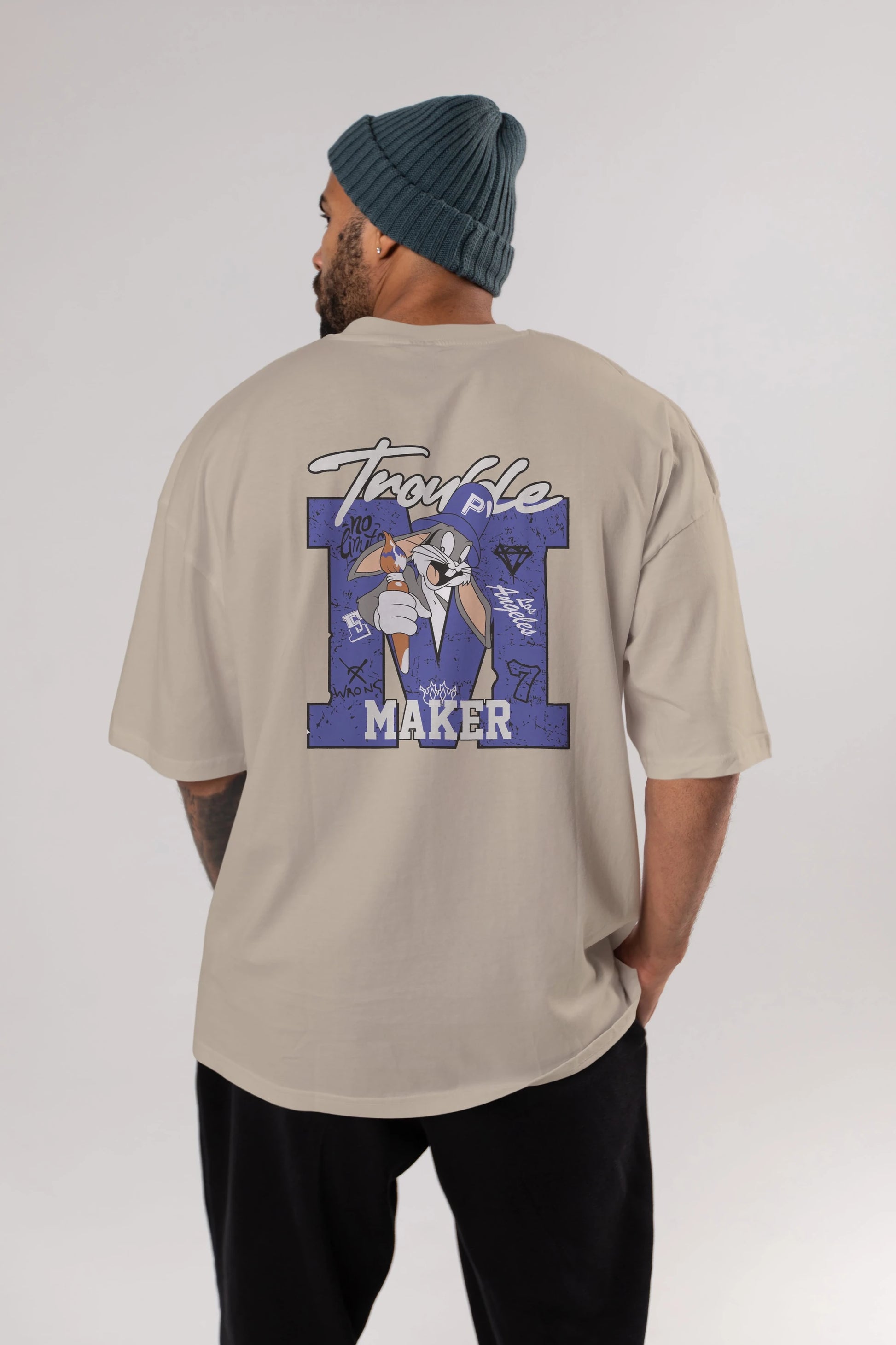 Bugs Bunny Arka Baskılı Oversize t-shirt Erkek Kadın Unisex %100 Pamuk Bisiklet Yaka tişort