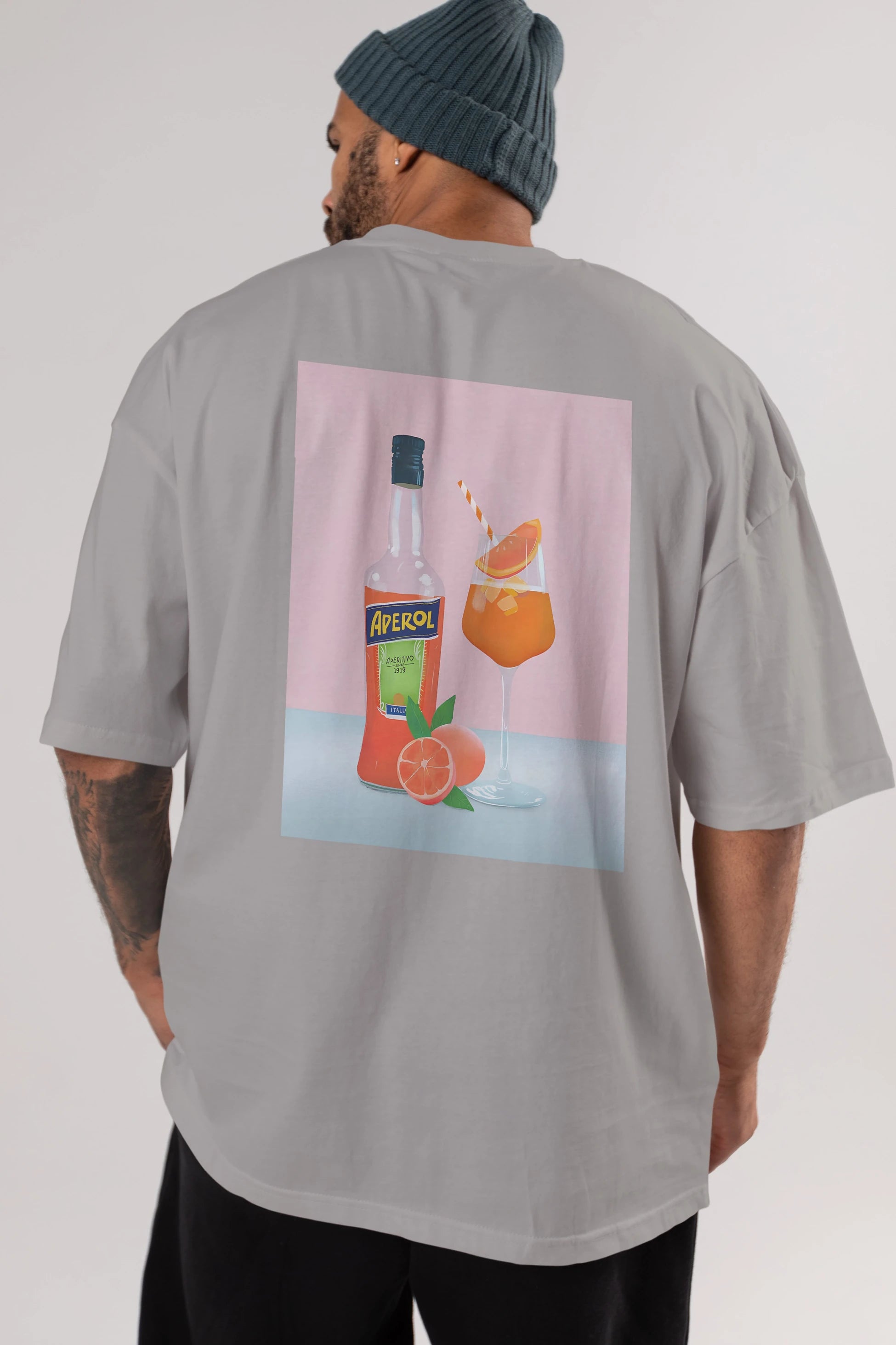 Aperol Spritz 3 Arka Baskılı Oversize t-shirt Erkek Kadın Unisex %100 Pamuk Bisiklet Yaka tişort