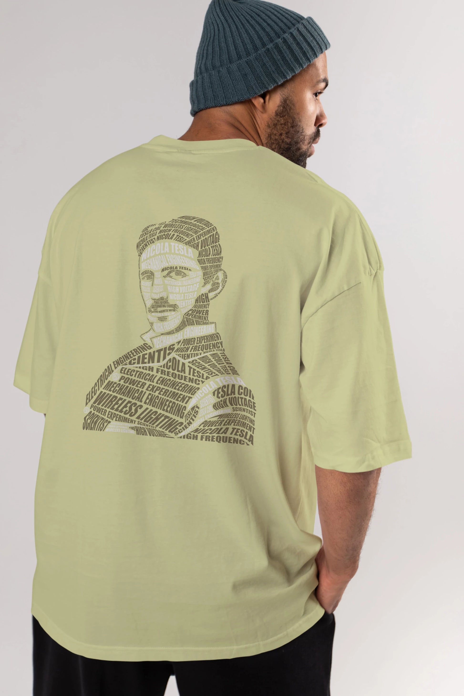 Nikola Tesla Calligram Arka Baskılı Oversize t-shirt %100 pamuk Erkek Kadın Unisex