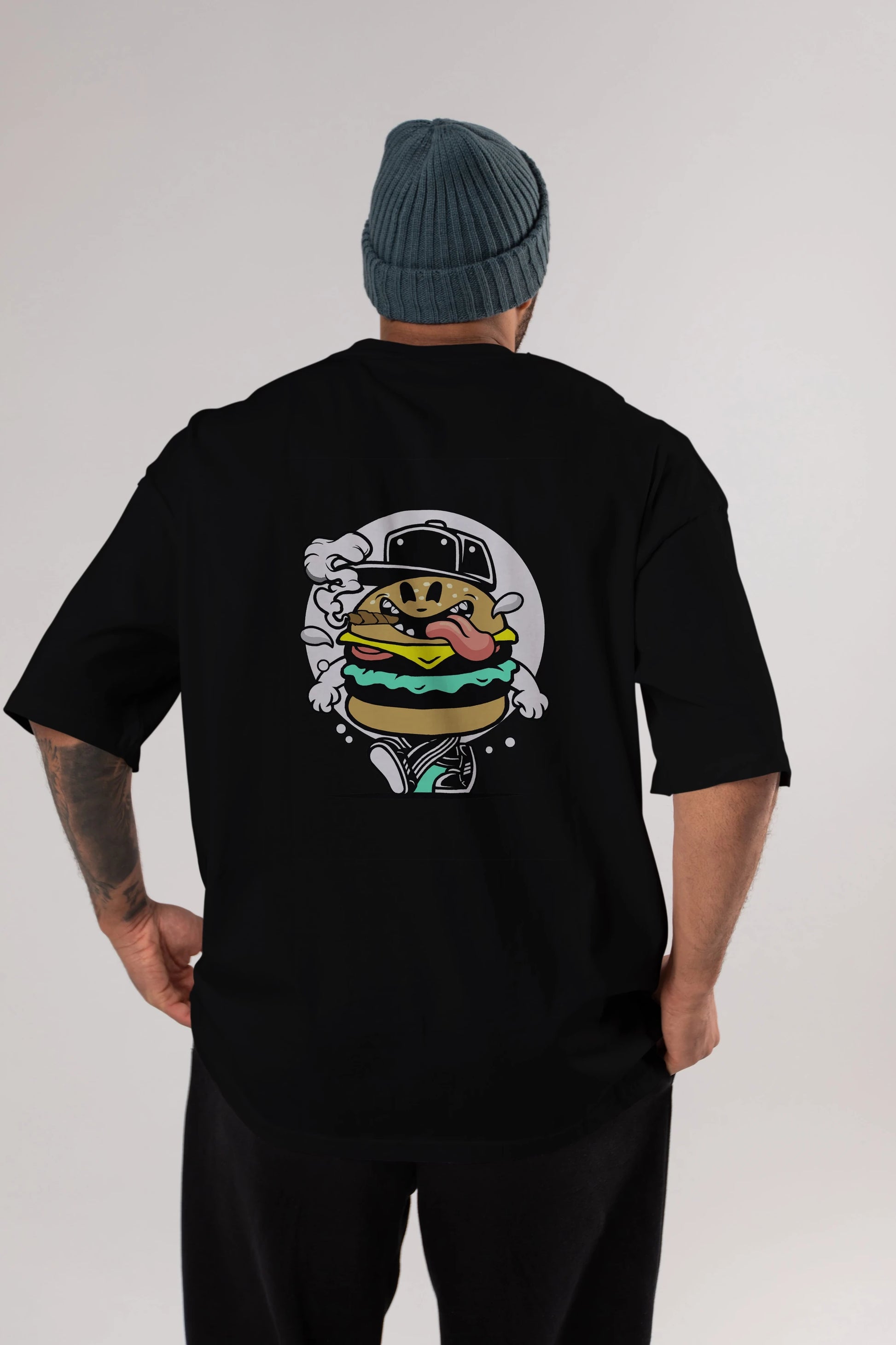 Burger Guy Arka Baskılı Oversize t-shirt Erkek Kadın Unisex %100 Pamuk tişort