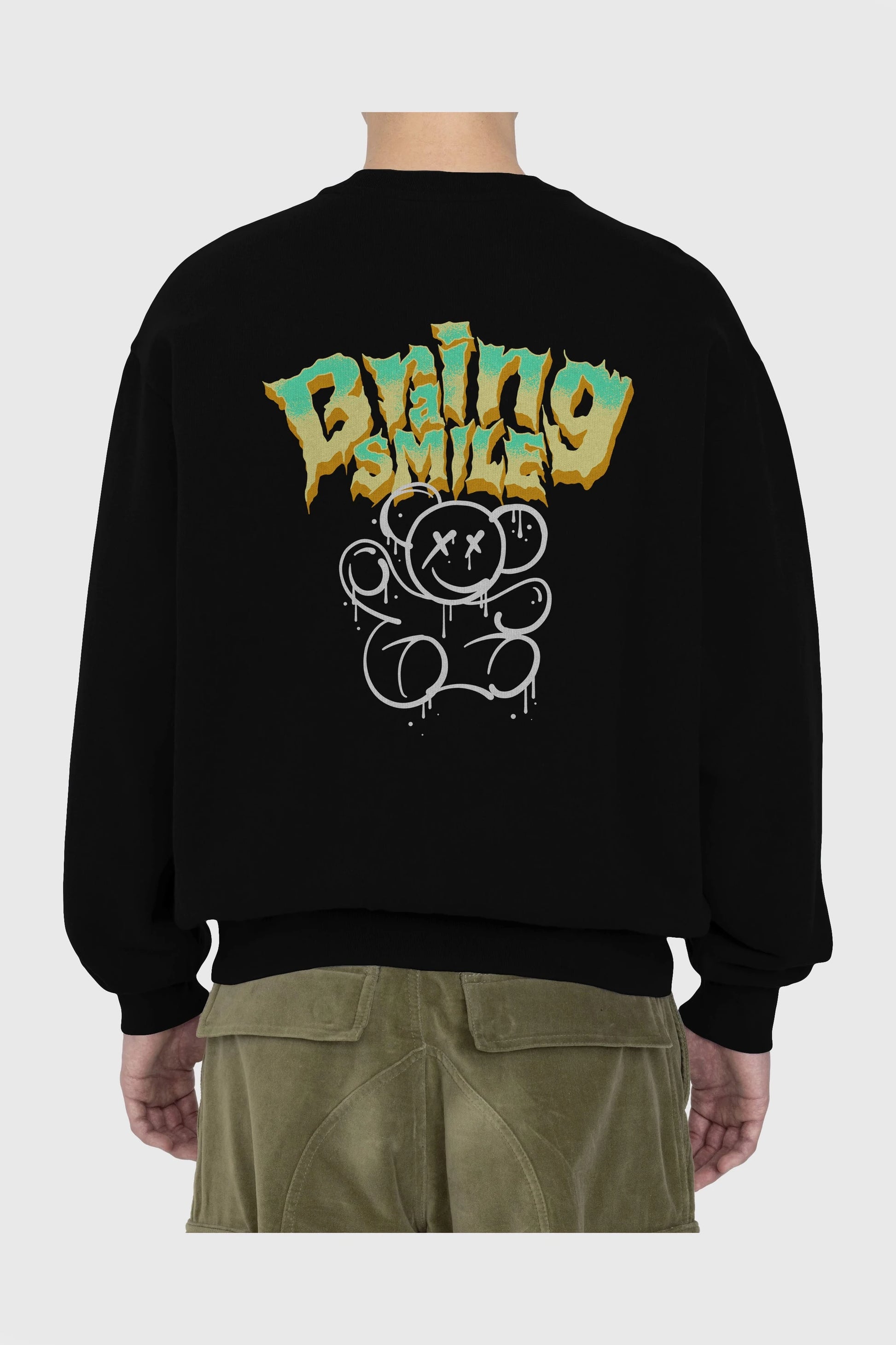 Teddy Bear Braing Smile Arka Baskılı Oversize Sweatshirt Erkek Kadın Unisex