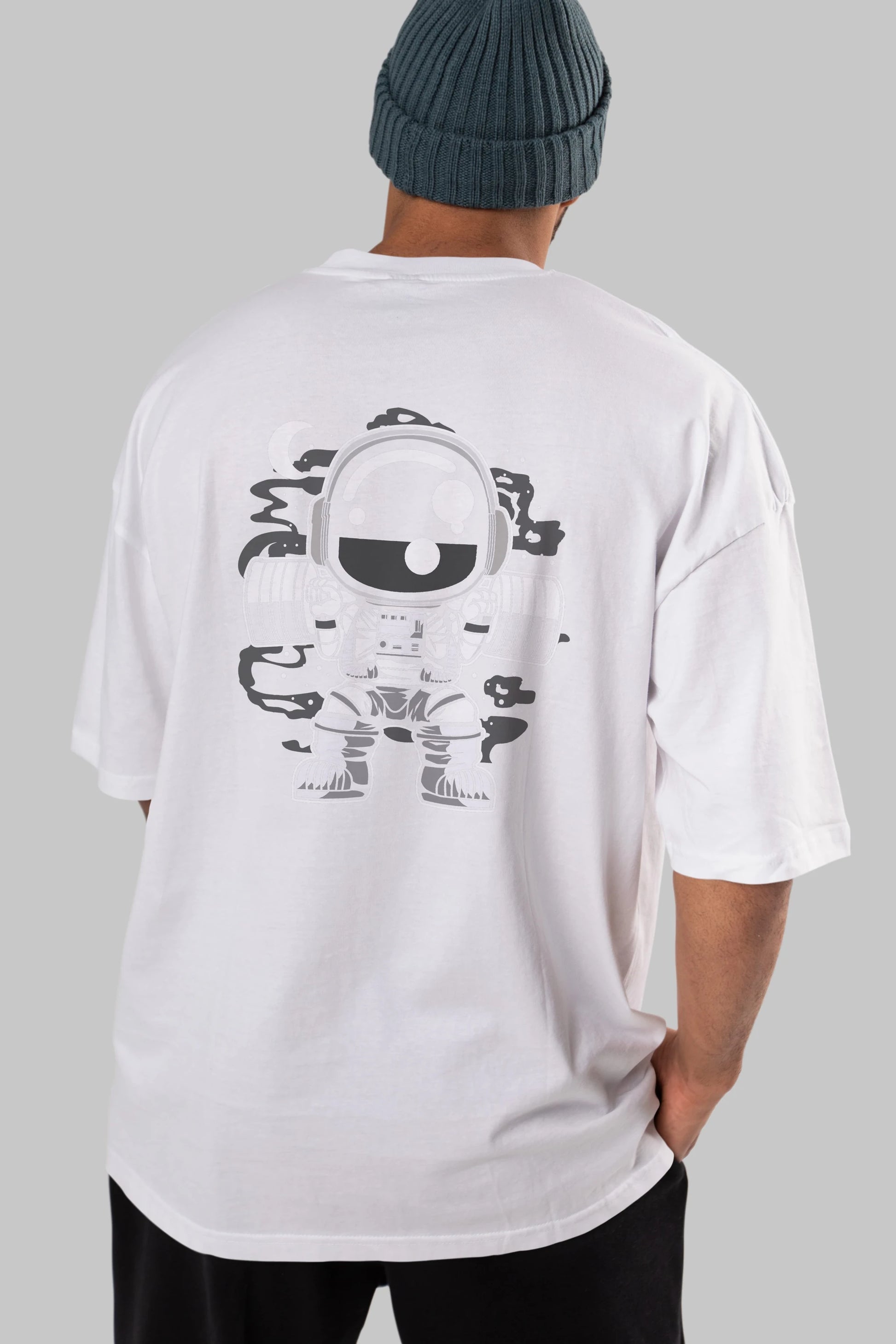 Astronaut Barbell Body Builder Arka Baskılı Oversize t-shirt Erkek Kadın Unisex