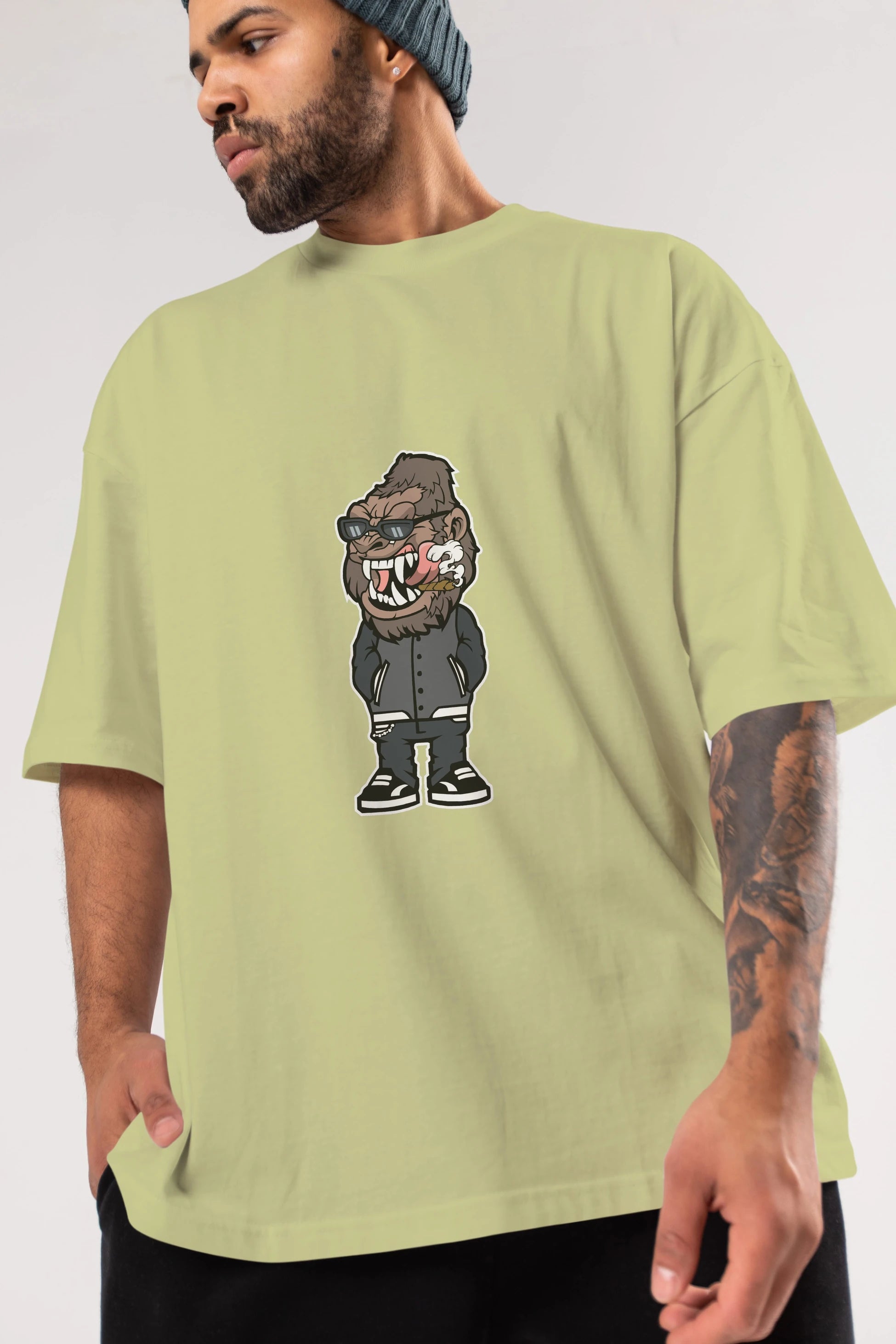 Gorilla Street Style Ön Baskılı Oversize t-shirt Erkek Kadın Unisex %100 Pamuk tişort