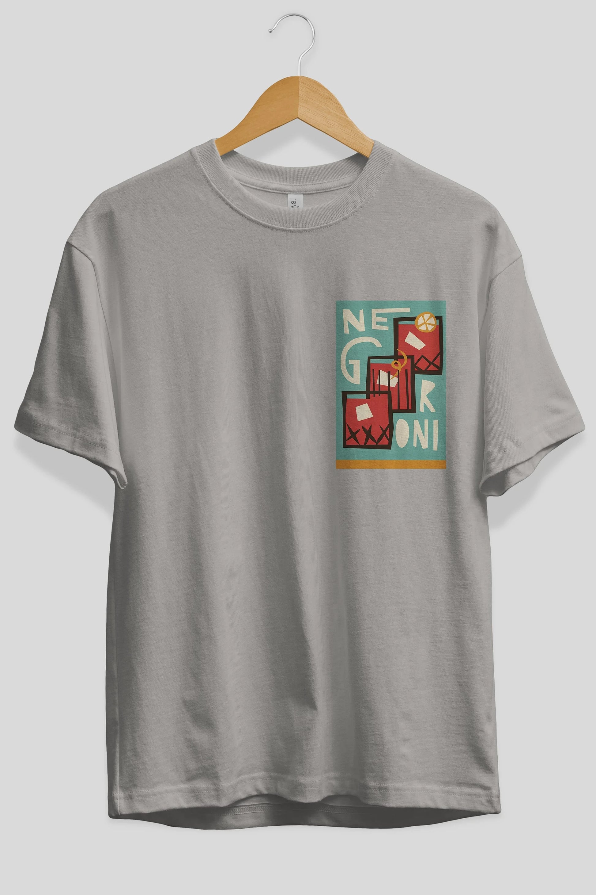 Negroni 3 Ön Sol Baskılı Oversize t-shirt Erkek Kadın Unisex %100 Pamuk Bisiklet Yaka tişort