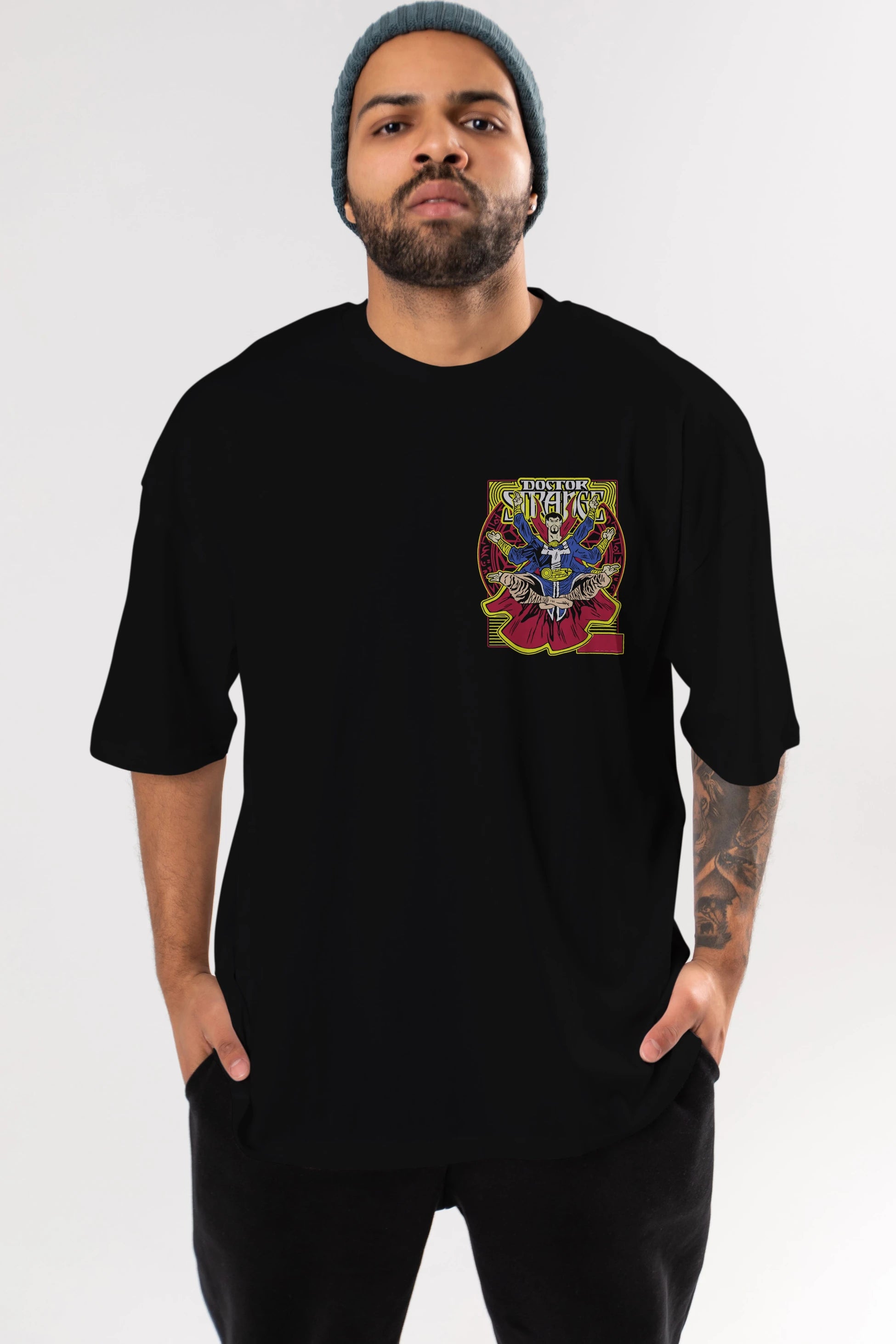 Doctor Strange (1) Ön Sol Baskılı Oversize t-shirt Erkek Kadın Unisex %100 Pamuk Bisiklet Yaka tişort