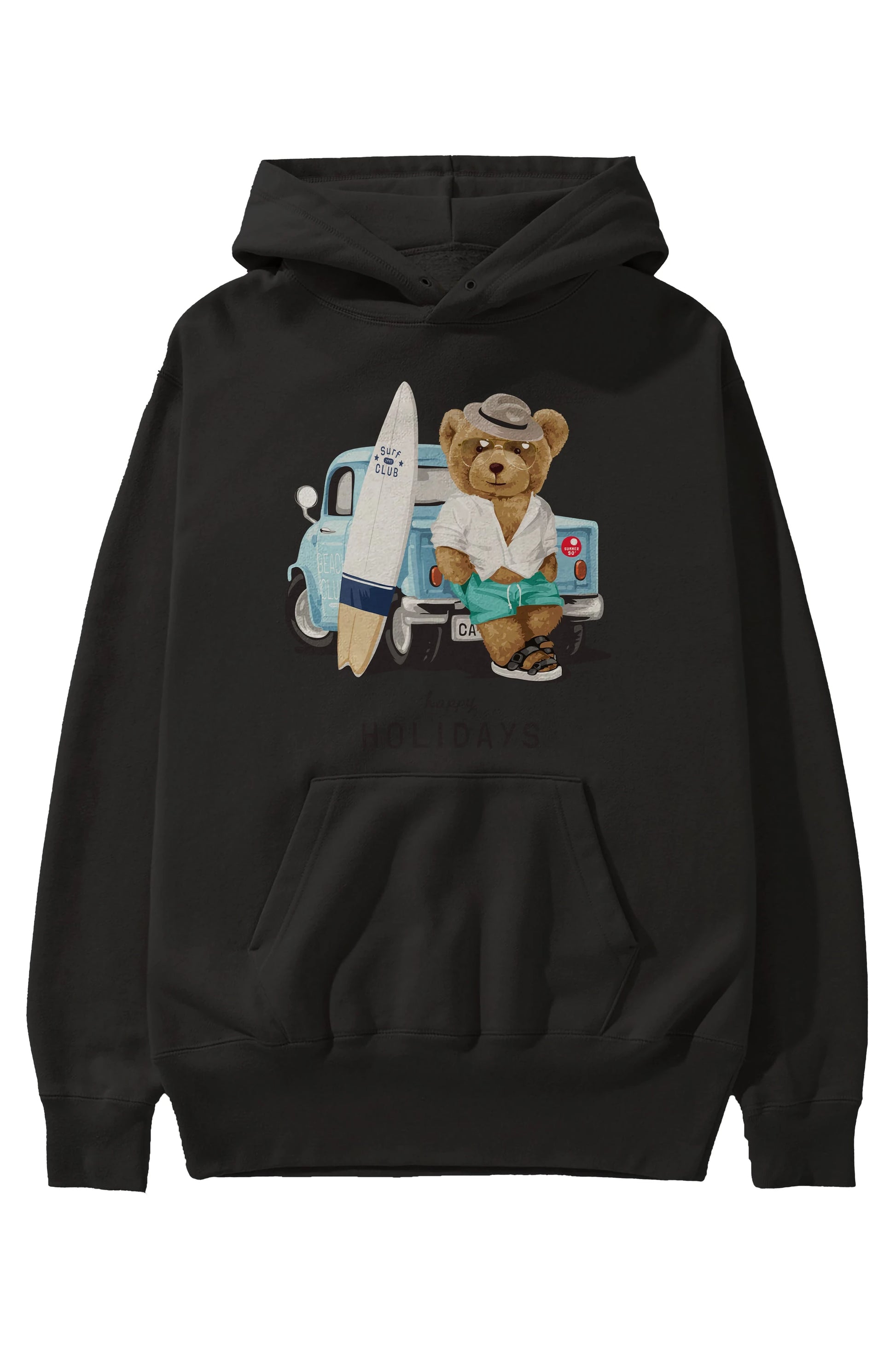 Teddy Bear Surf Club Ön Baskılı Hoodie Oversize Kapüşonlu Sweatshirt Erkek Kadın Unisex