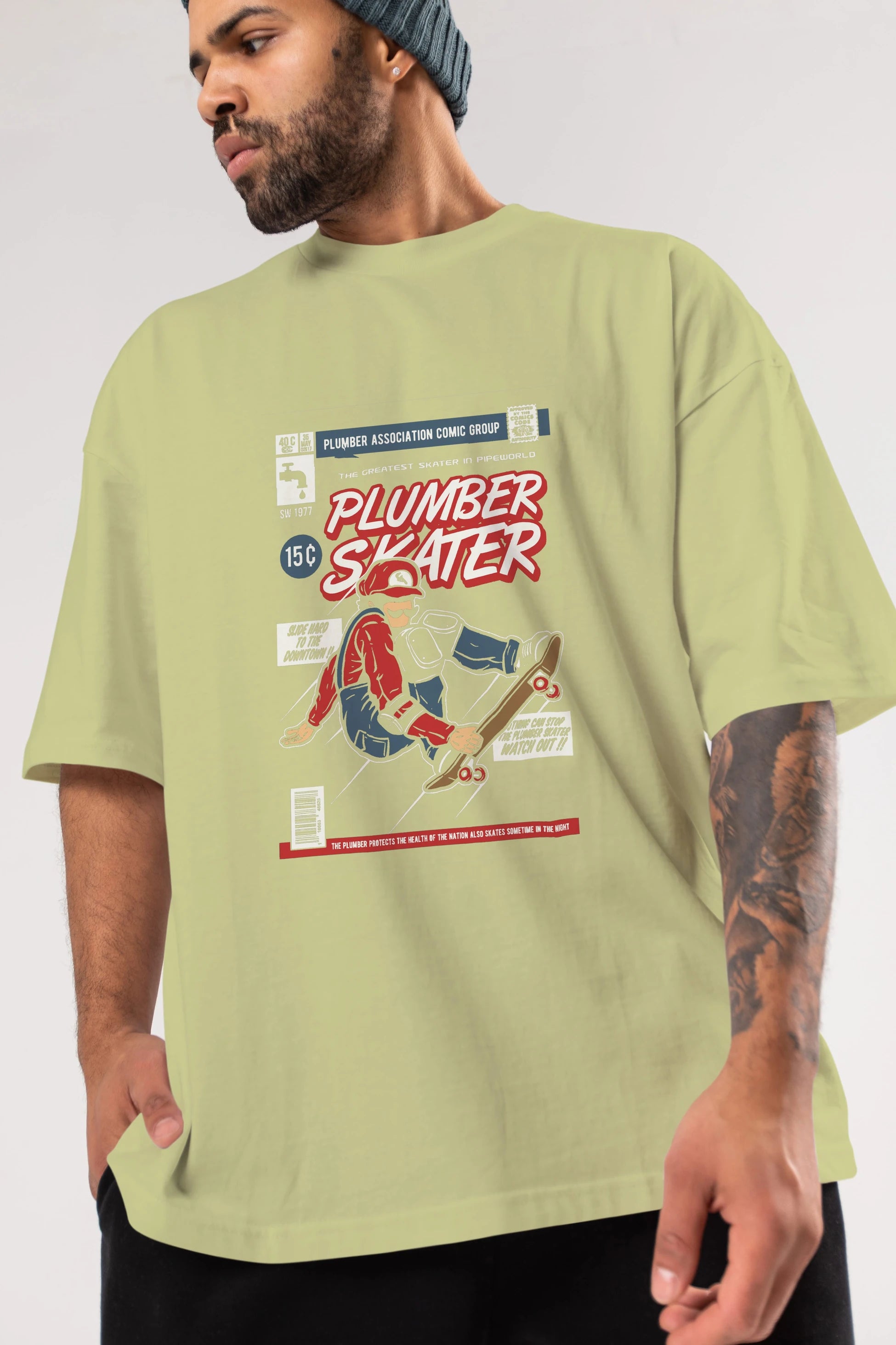 Plumber Skater Ön Baskılı Oversize t-shirt Erkek Kadın Unisex %100 Pamuk tişort