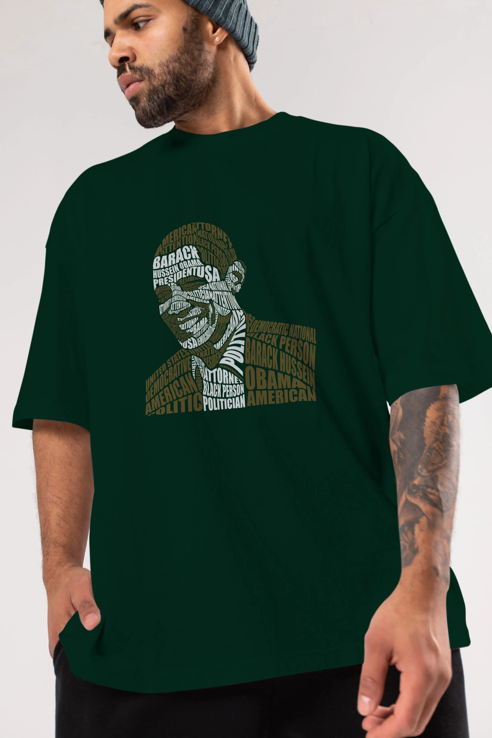 Obama Calligram Ön Baskılı Oversize t-shirt %100 pamuk Erkek Kadın Unisex