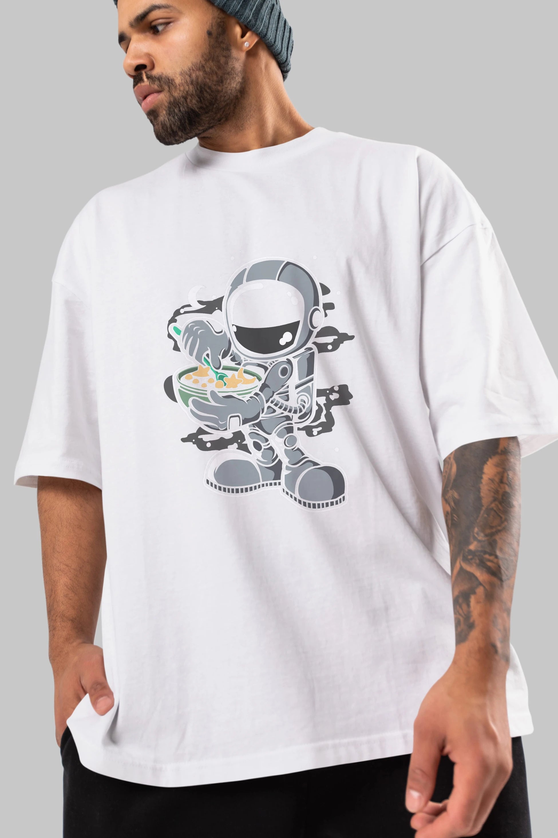 Astronaut Star Flakes Ön Baskılı Oversize t-shirt Erkek Kadın Unisex