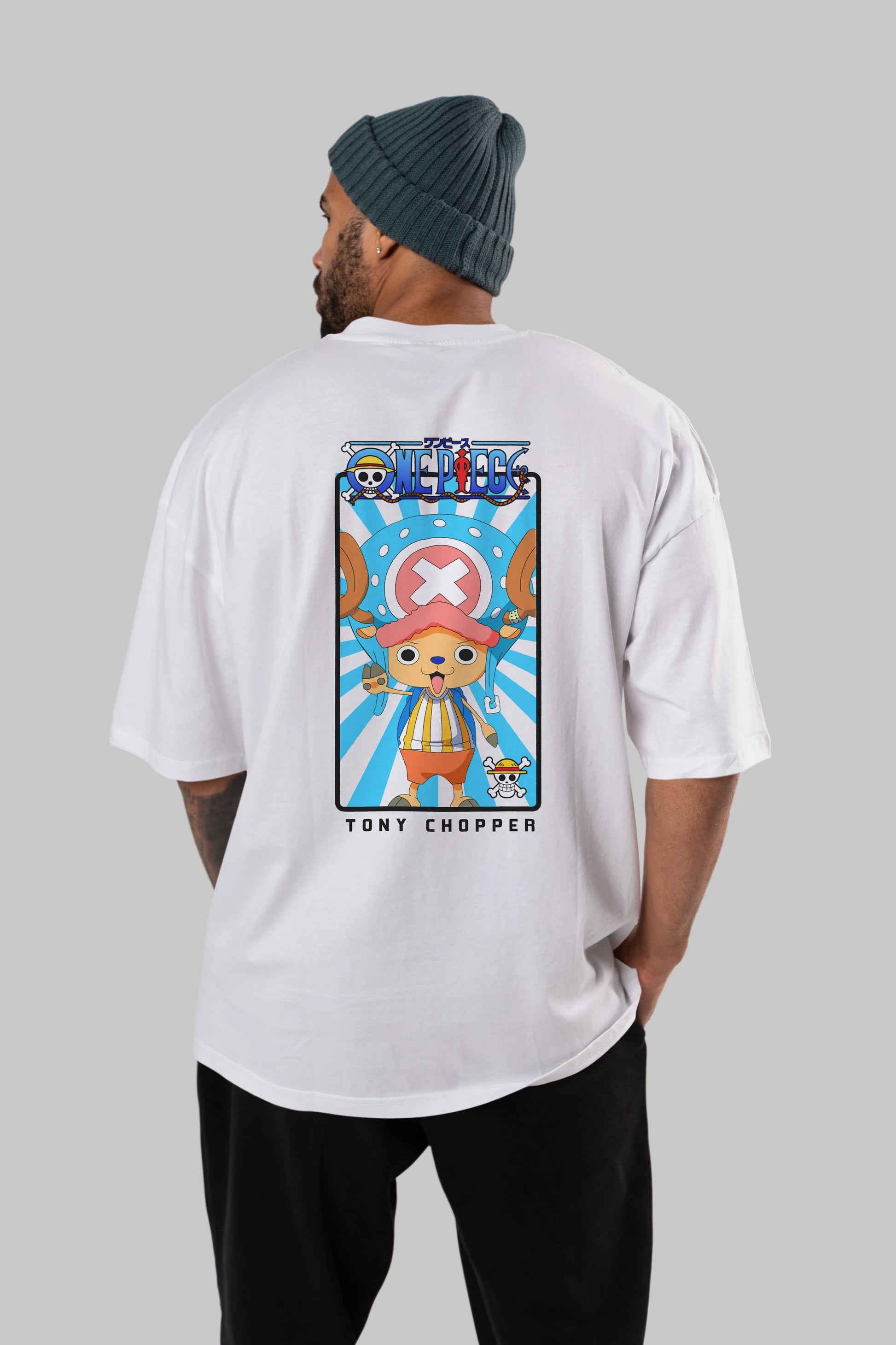 Chopper Anime Arka Baskılı Oversize t-shirt Erkek Kadın Unisex %100 pamuk tişort