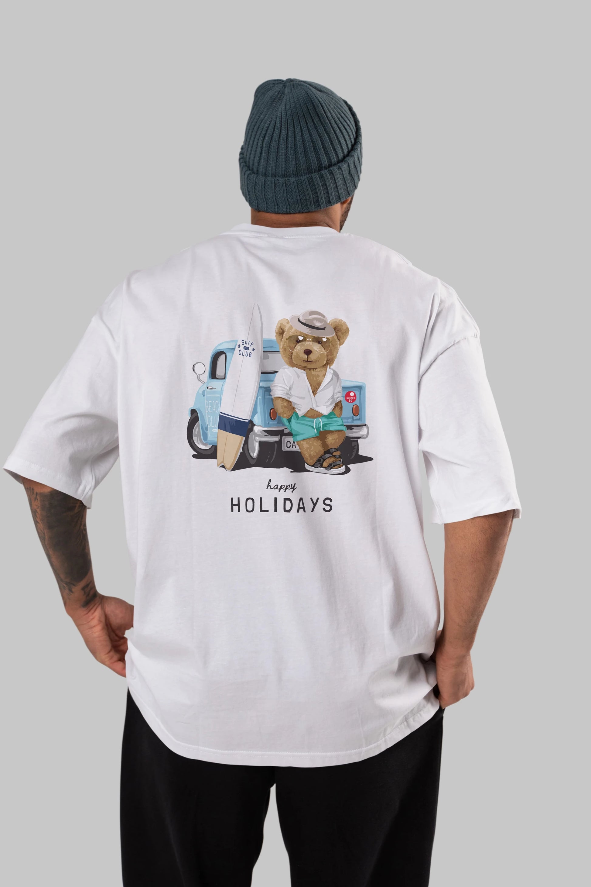 Teddy Bear Surf Club Arka Baskılı Oversize t-shirt Erkek Kadın Unisex %100 Pamuk
