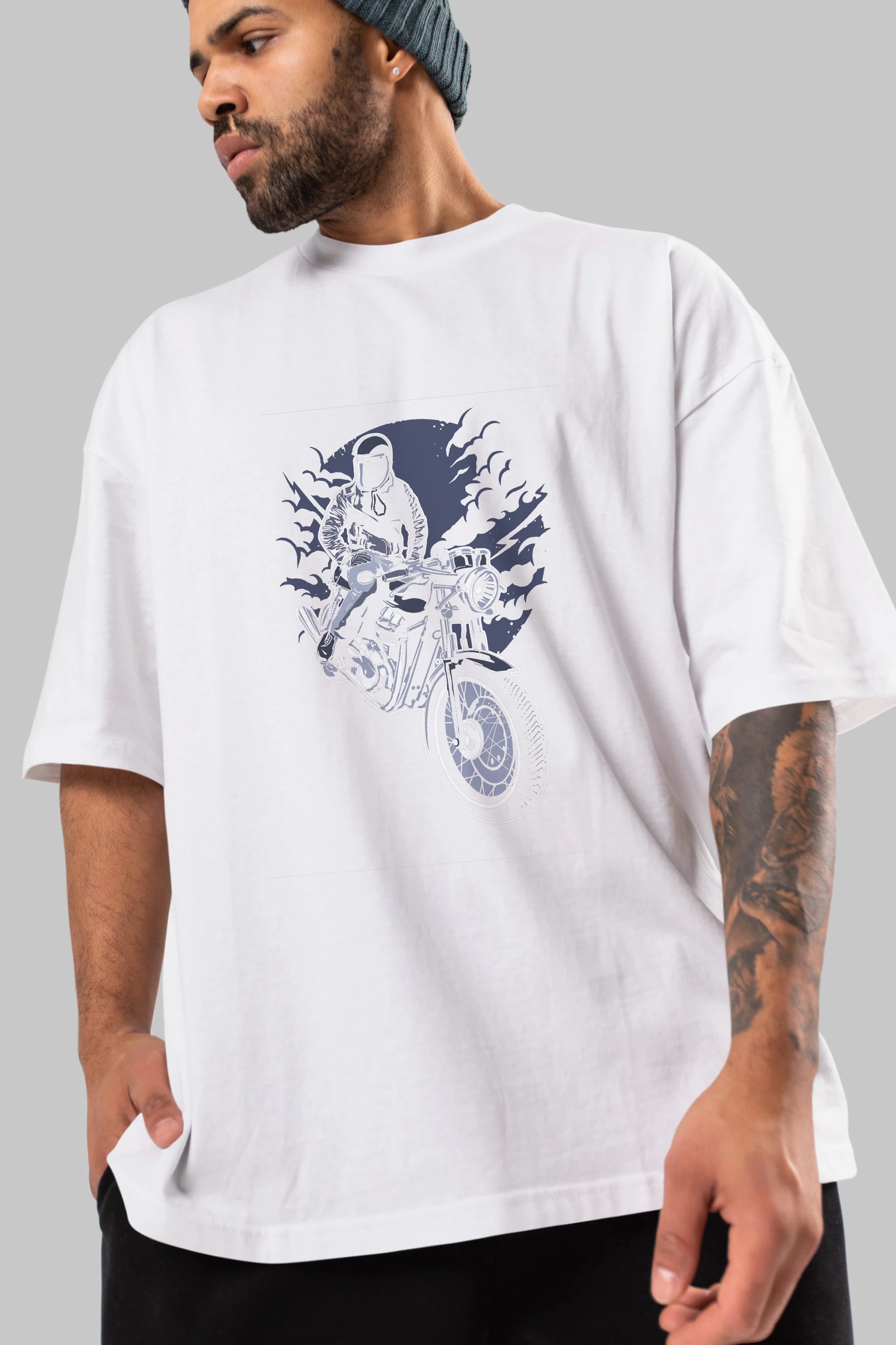 Night Rider Ön Baskılı Oversize t-shirt Erkek Kadın Unisex %100 Pamuk tişort