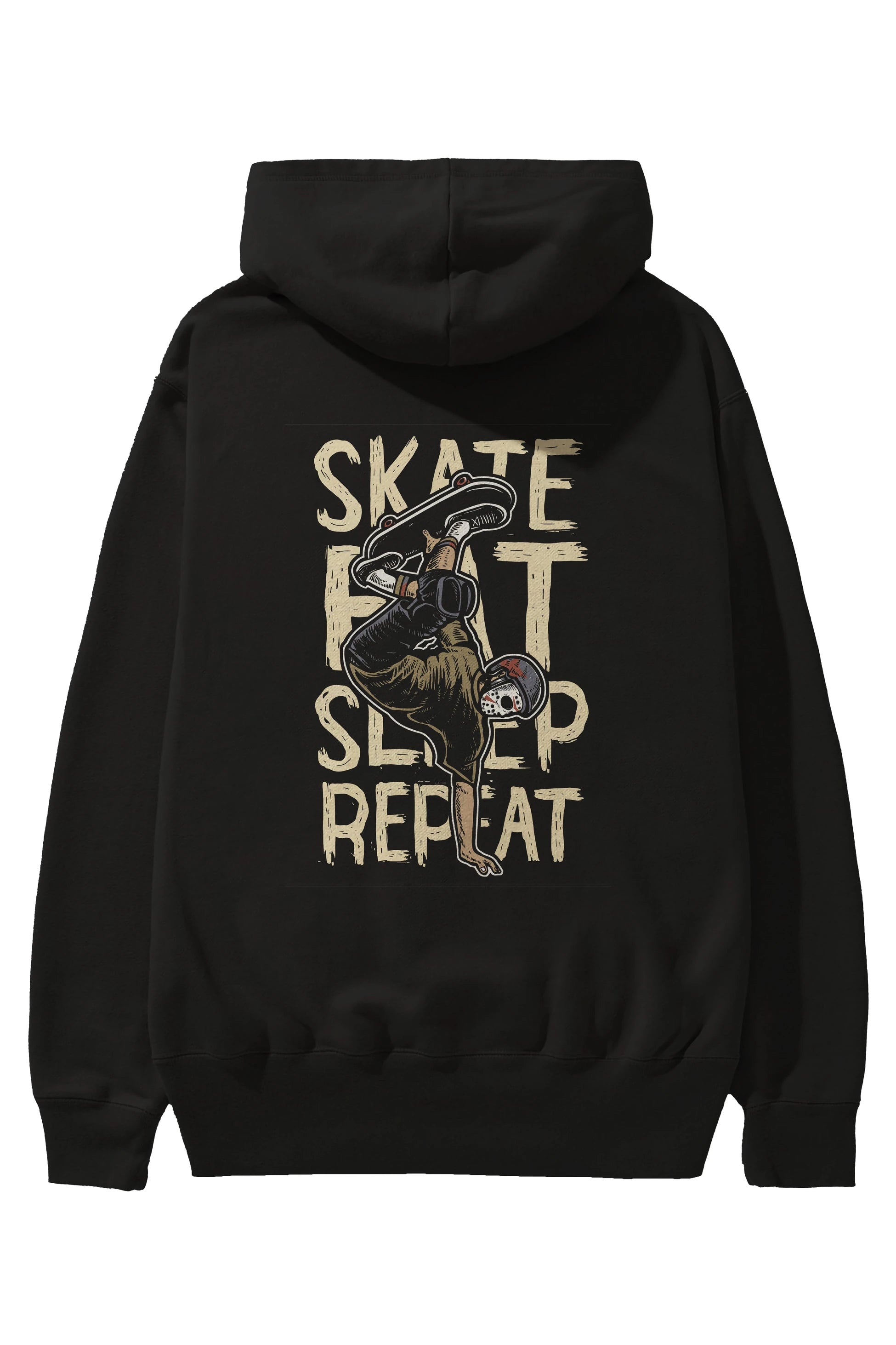 Skate Eat Sleep Repeat Arka Baskılı Hoodie Oversize Kapüşonlu Sweatshirt Erkek Kadın Unisex