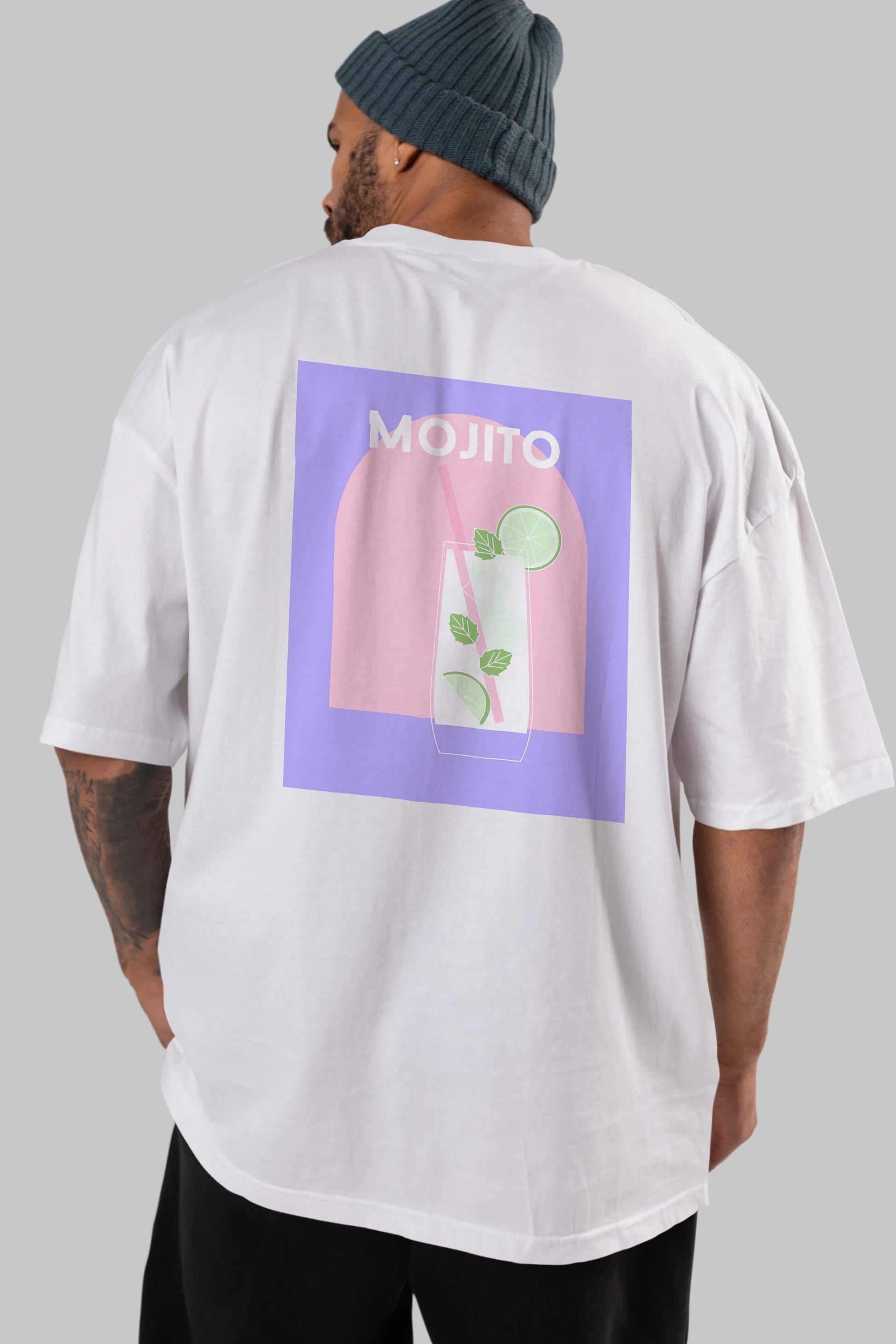 Mojito 2 Arka Baskılı Oversize t-shirt Erkek Kadın Unisex %100 Pamuk Bisiklet Yaka tişort