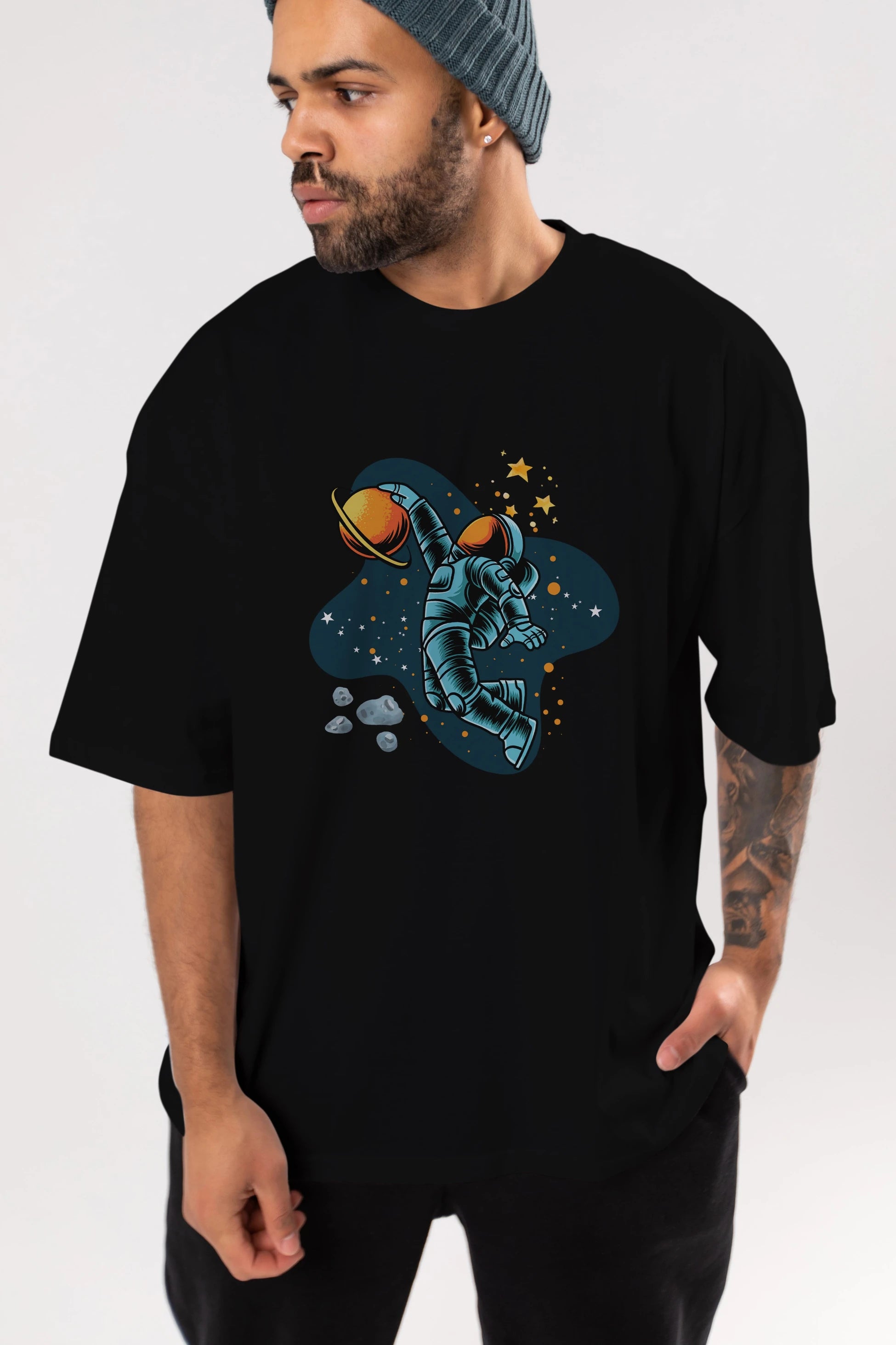 Astronot Basketbol Ön Baskılı Oversize t-shirt Erkek Kadın Unisex